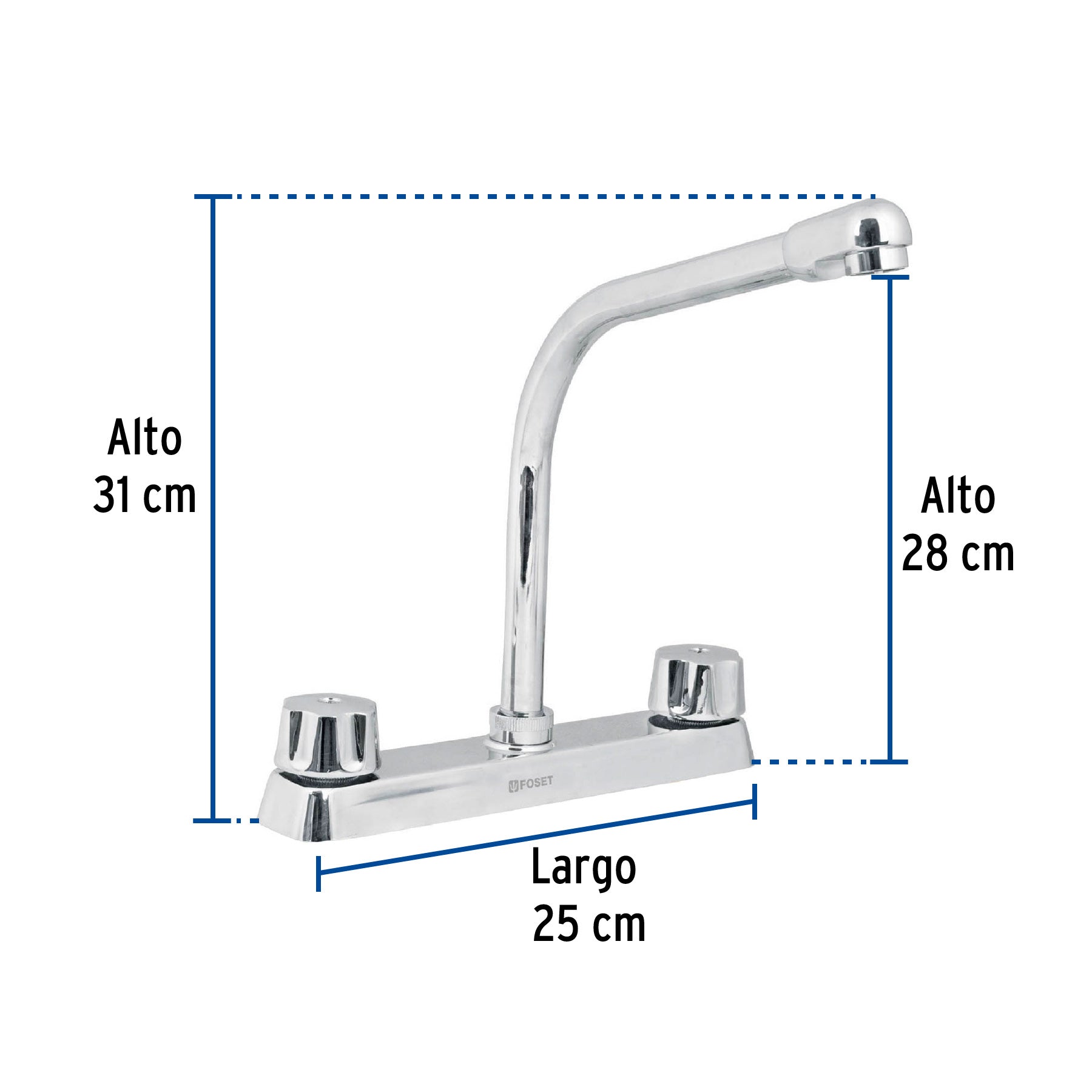 Mezcladora 8" fregadero cromo, cuello cobra,compresión,BASIC