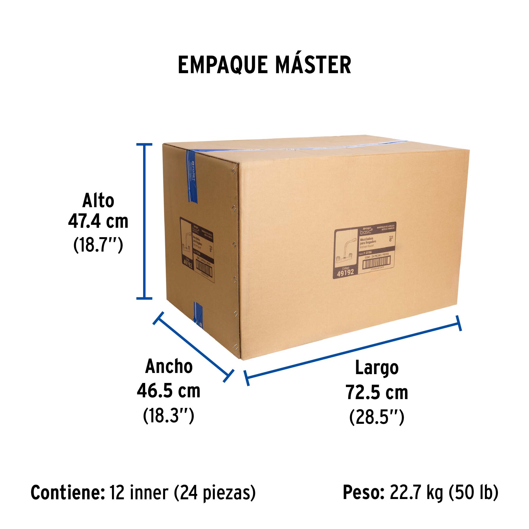 Mezcladora 8" fregadero cromo, cuello cobra, acrílico, BASIC - Empaque