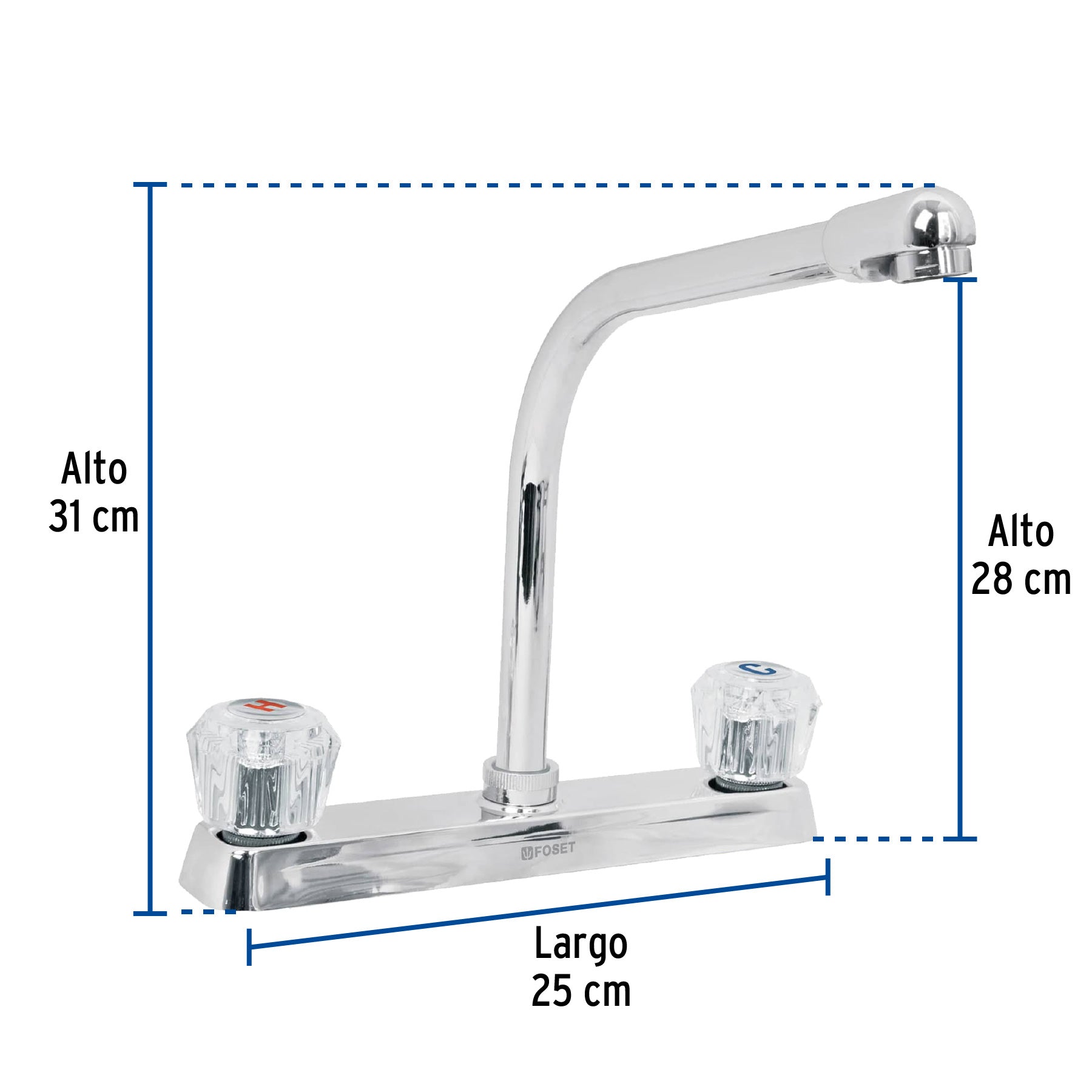 Mezcladora 8" fregadero cromo, cuello cobra, acrílico, BASIC