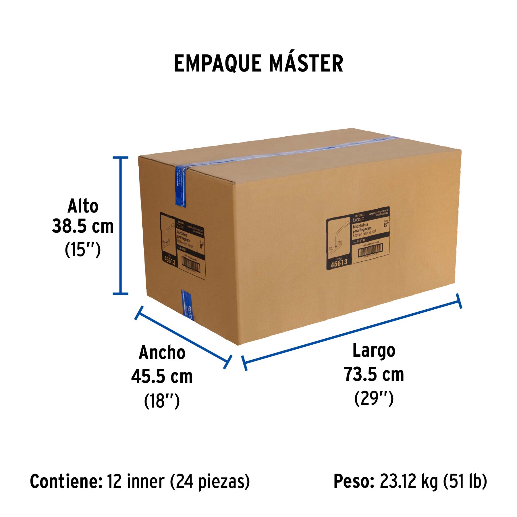 Mezcladora 8" fregadero cromo, cuello cobra, cruceta, BASIC - Empaque