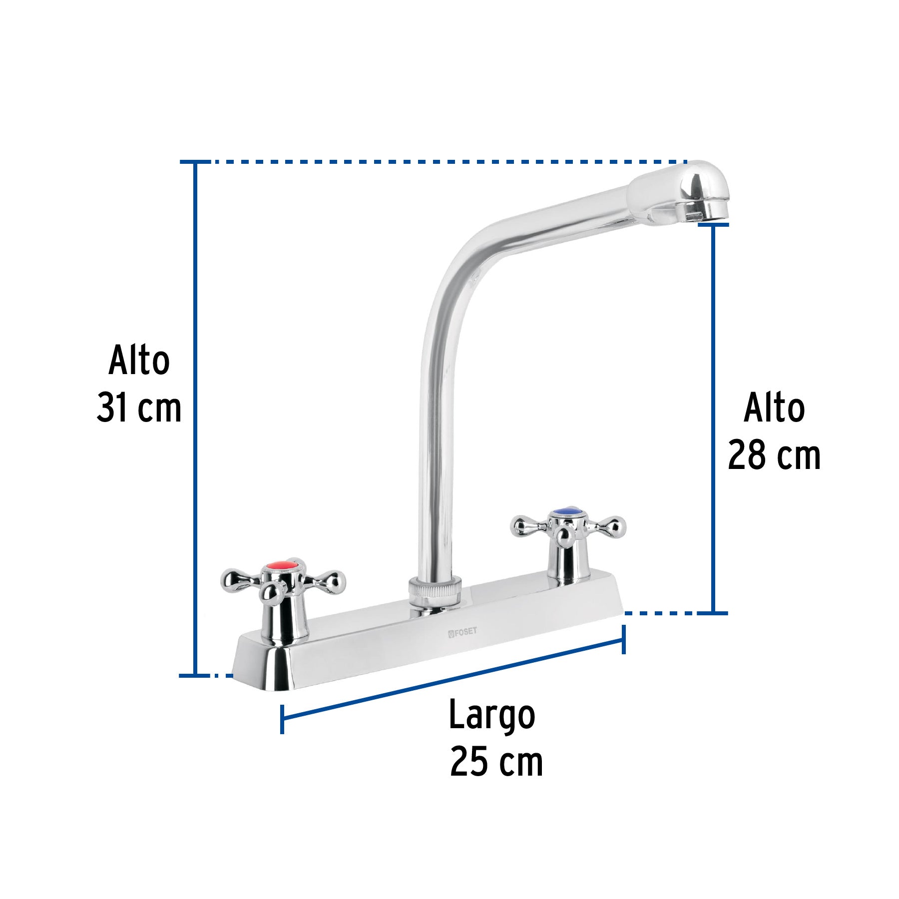 Mezcladora 8" fregadero cromo, cuello cobra, cruceta, BASIC