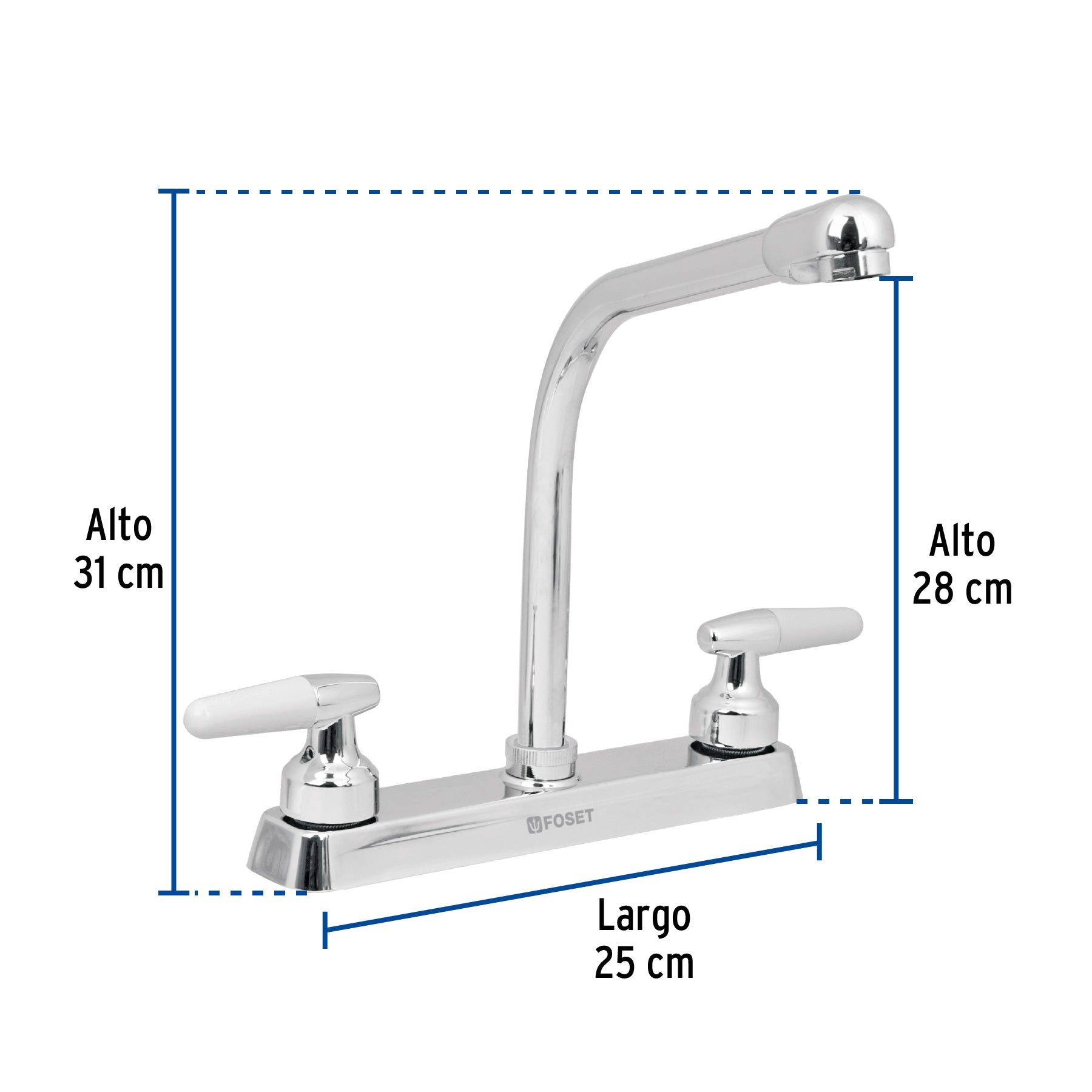 Mezcladora 8" fregadero cromo, cuello cobra, cono, BASIC