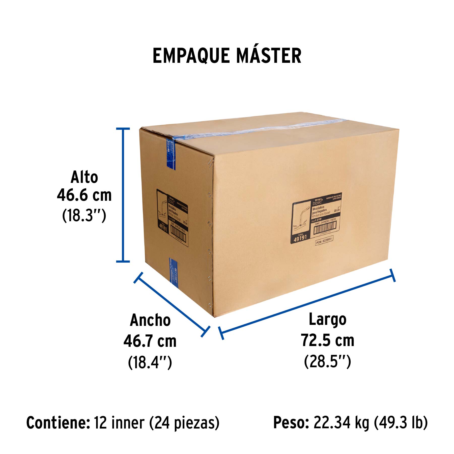 Mezcladora 8" fregadero cromo, cuello cobra, palanca, BASIC - Empaque