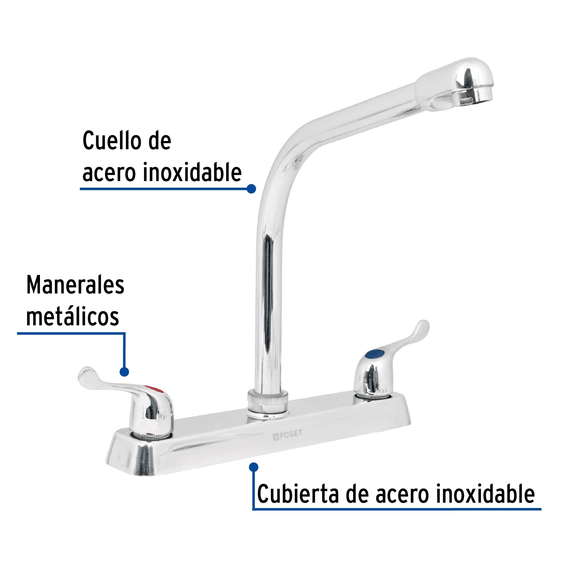 Mezcladora 8" fregadero cromo, cuello cobra, palanca, BASIC