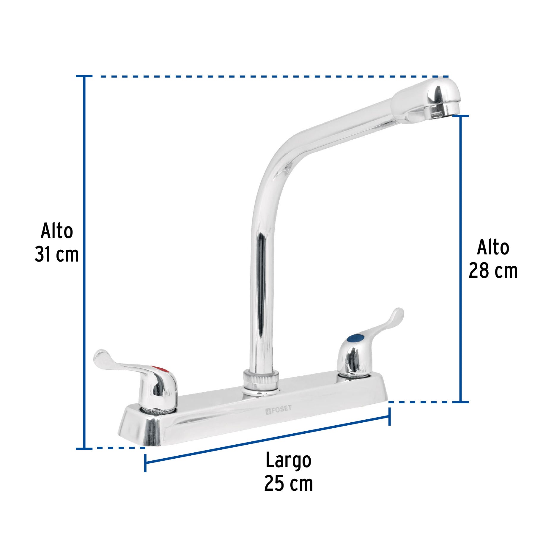 Mezcladora 8" fregadero cromo, cuello cobra, palanca, BASIC