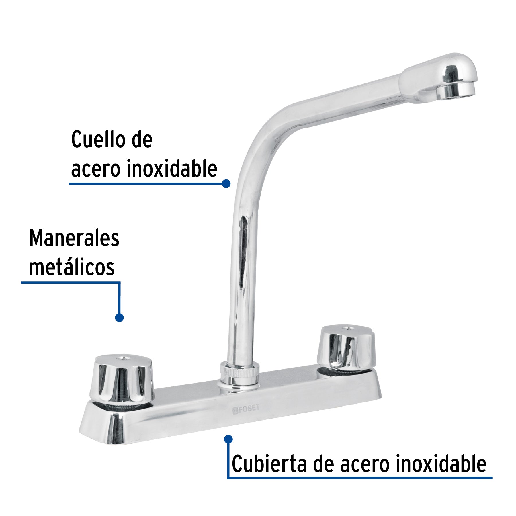 Mezcladora 8" fregadero cromo, cuello cobra,hexagonal, BASIC
