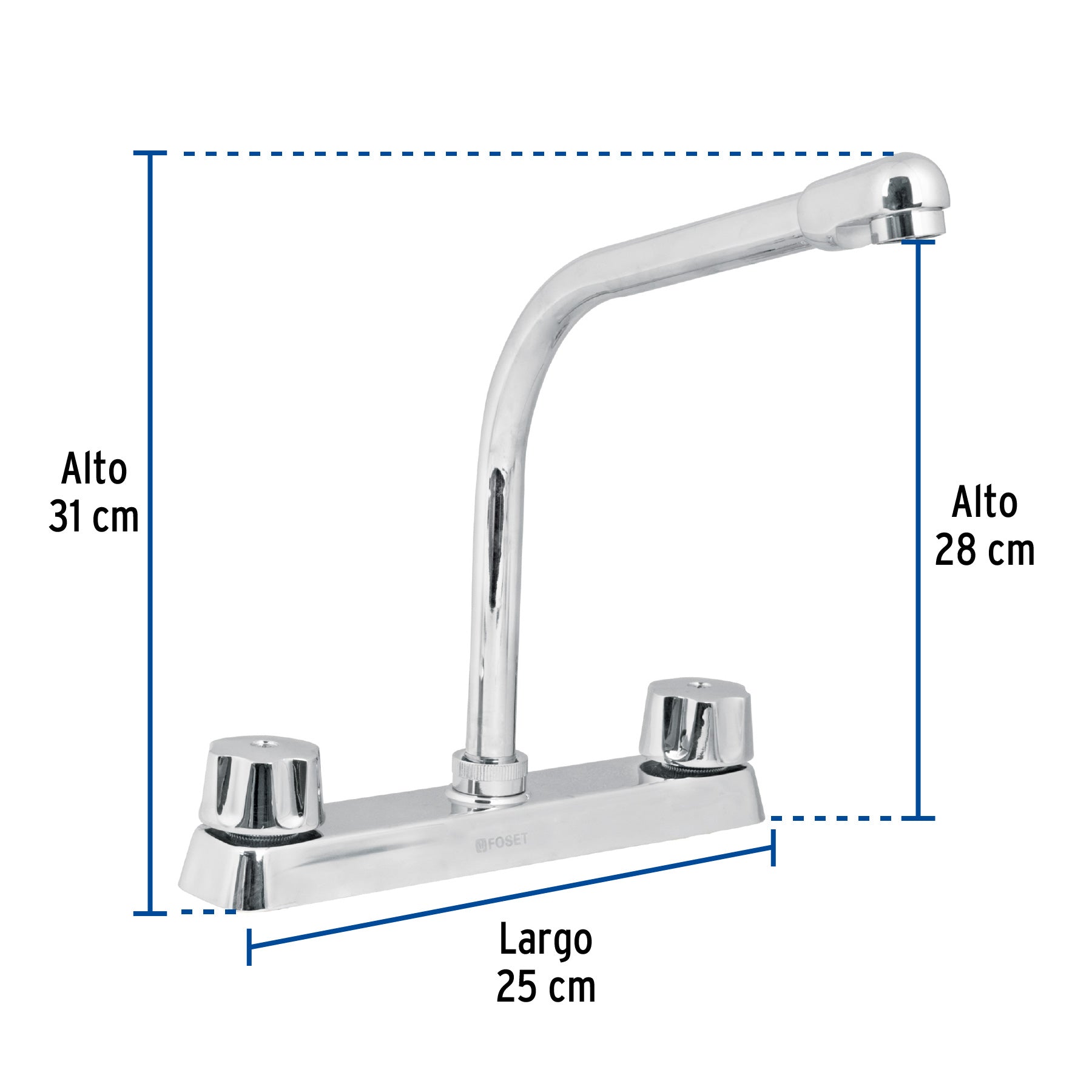 Mezcladora 8" fregadero cromo, cuello cobra,hexagonal, BASIC