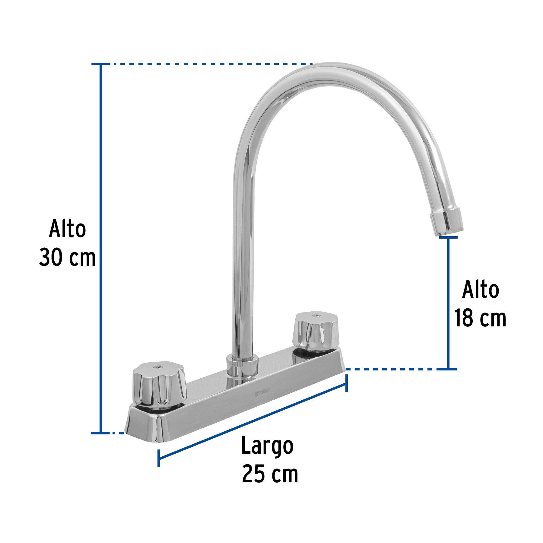 Mezcladora 8" fregadero cromo, cuello curvo,compresión,BASIC