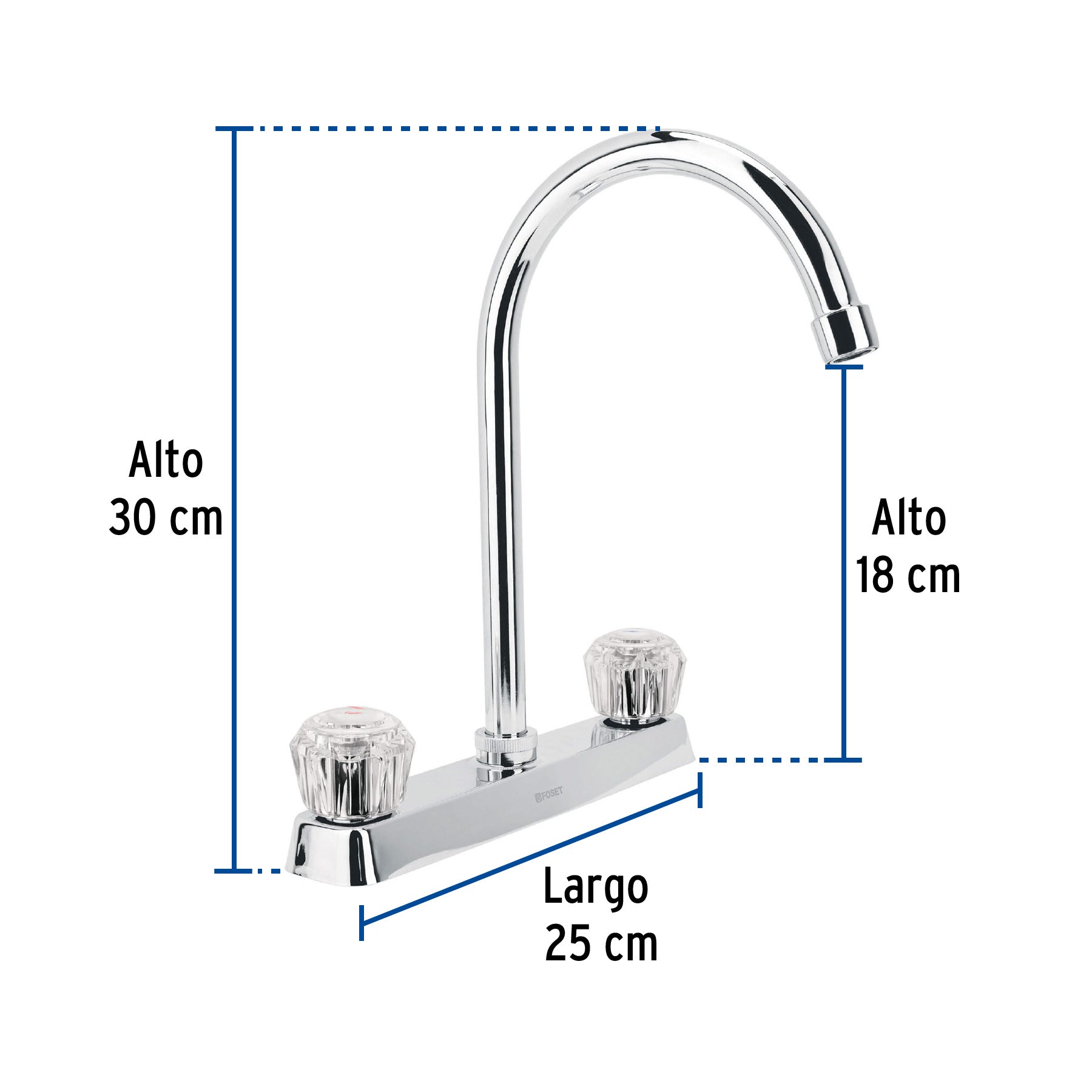 Mezcladora 8" fregadero cromo, cuello curvo, acrílico, BASIC