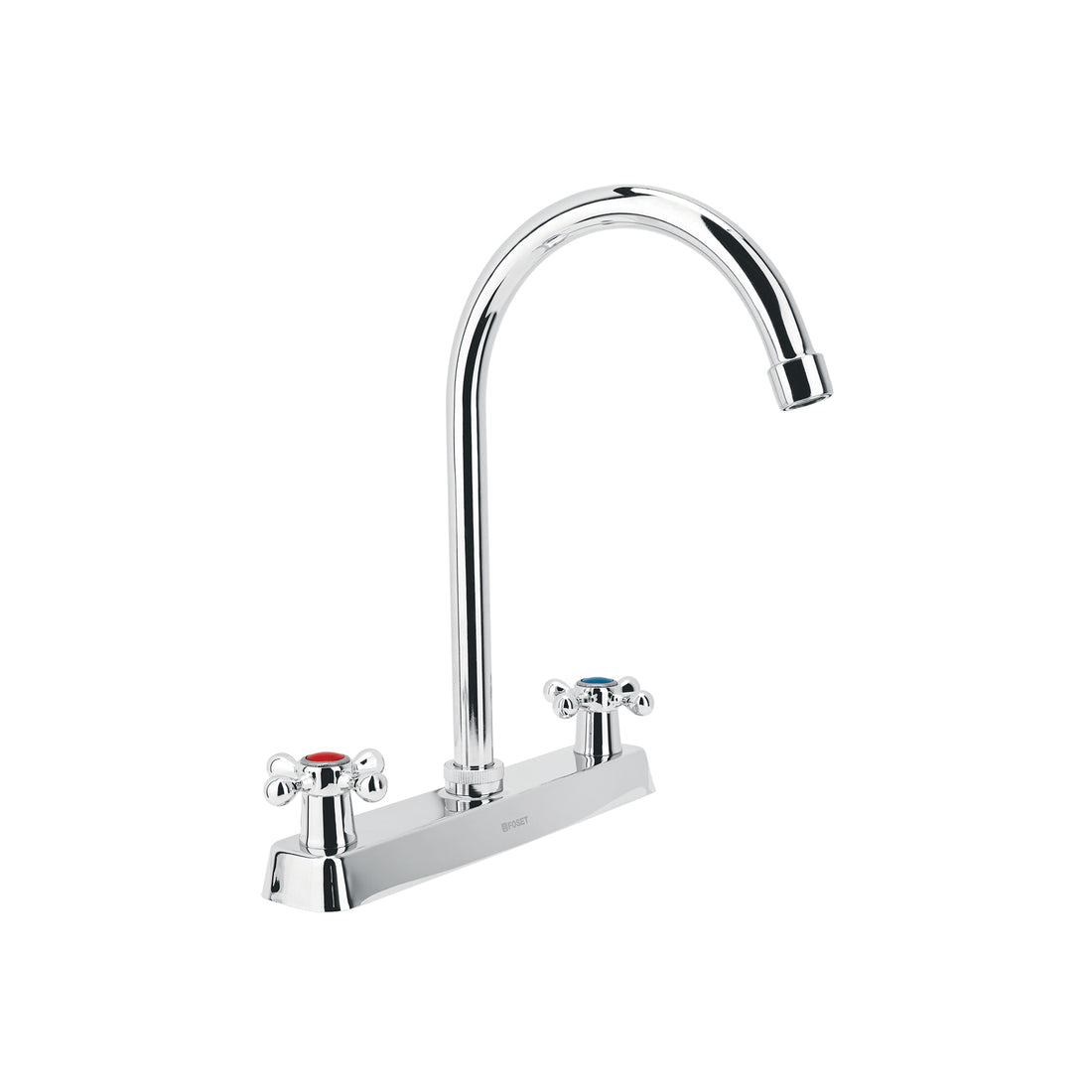 Mezcladora 8" fregadero cromo, cuello curvo, cruceta, BASIC