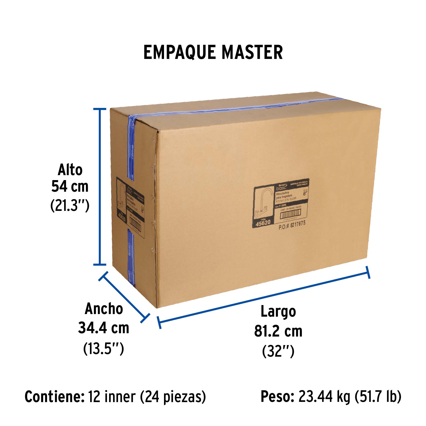 Mezcladora 8" fregadero cromo, cuello curvo, cruceta, BASIC - Empaque