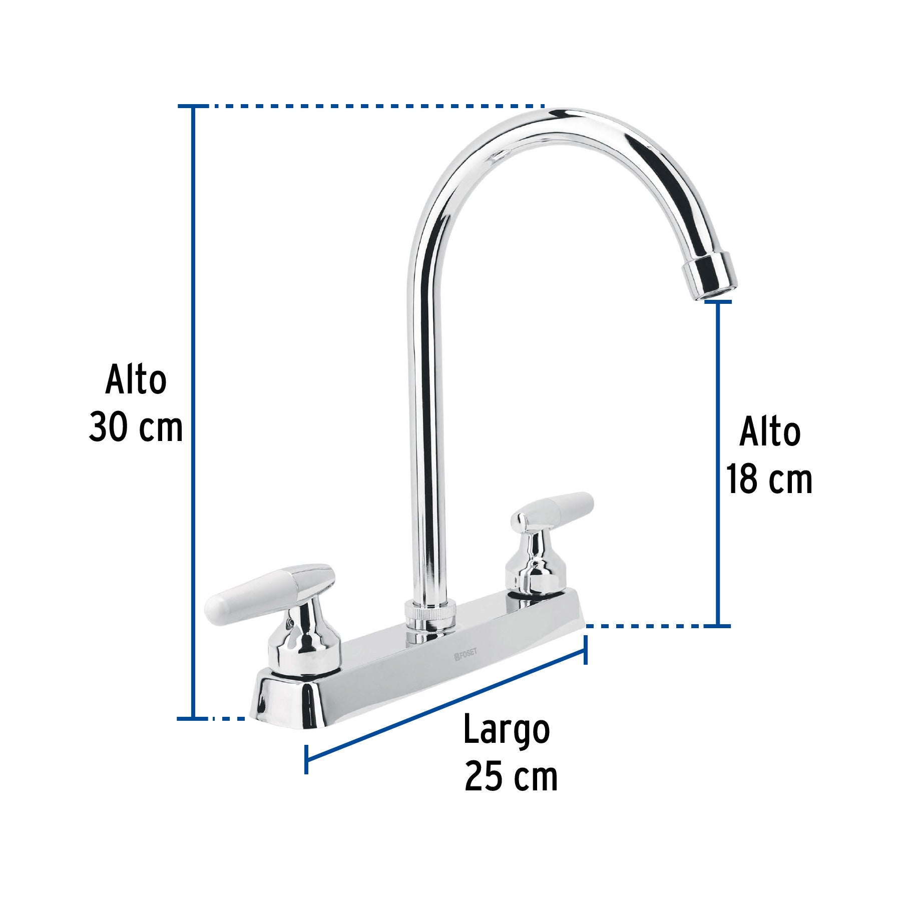 Mezcladora 8" fregadero cromo, cuello curvo, cono, BASIC