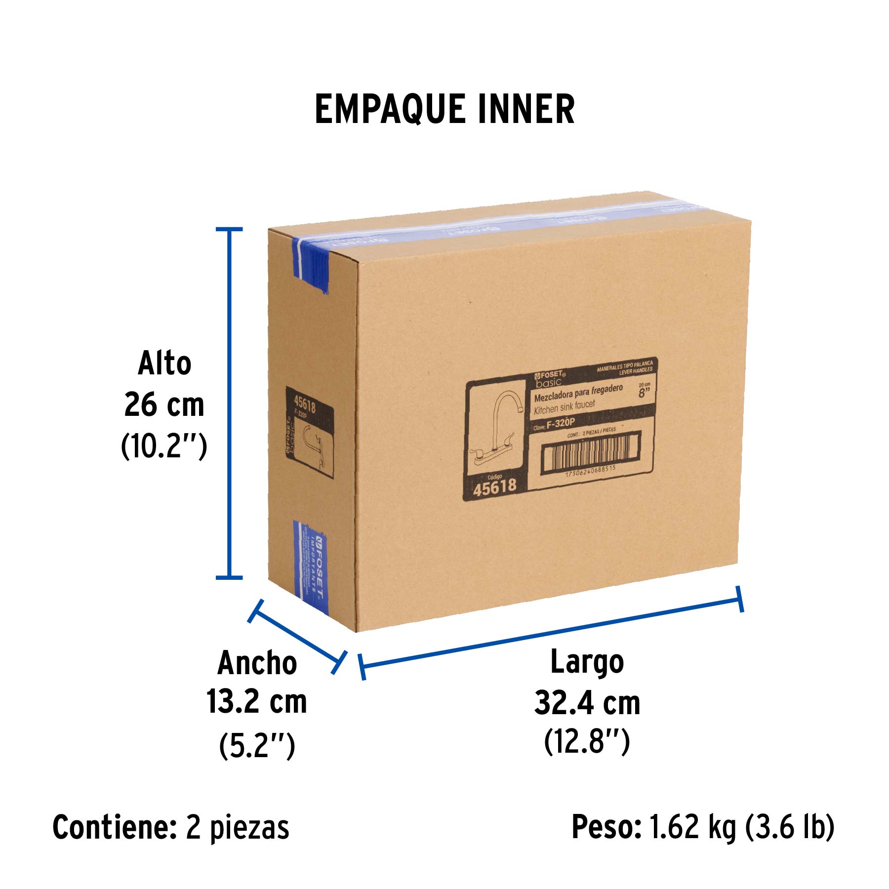 Mezcladora 8" fregadero cromo, cuello curvo, palanca, BASIC - Empaque