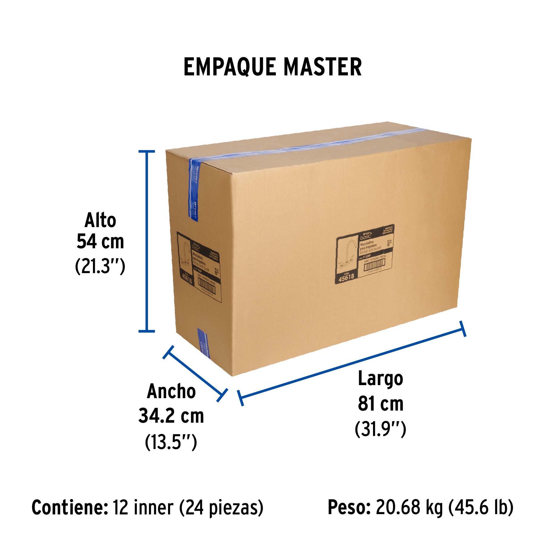 Mezcladora 8" fregadero cromo, cuello curvo, palanca, BASIC - Empaque