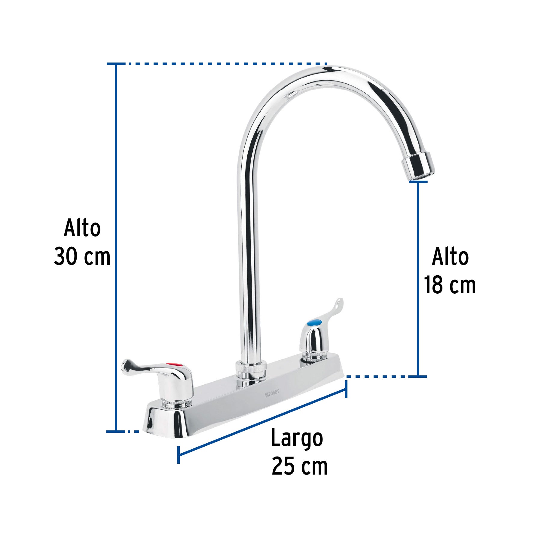 Mezcladora 8" fregadero cromo, cuello curvo, palanca, BASIC
