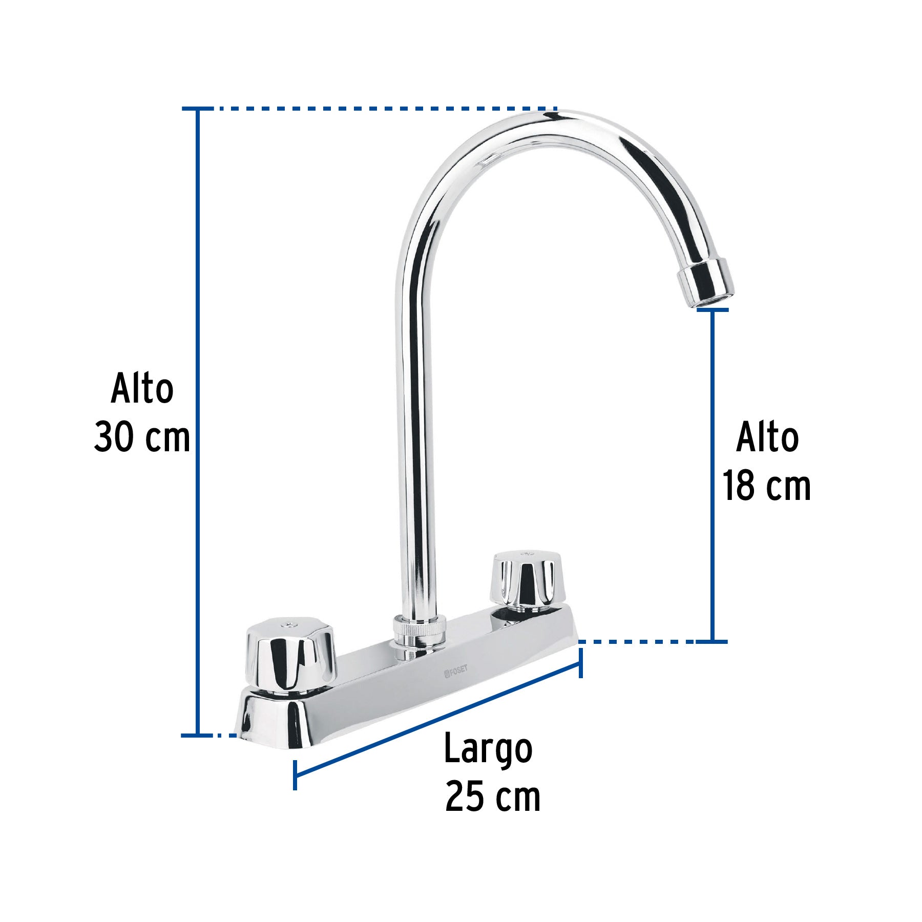 Mezcladora 8" fregadero cromo, cuello curvo,hexagonal, BASIC
