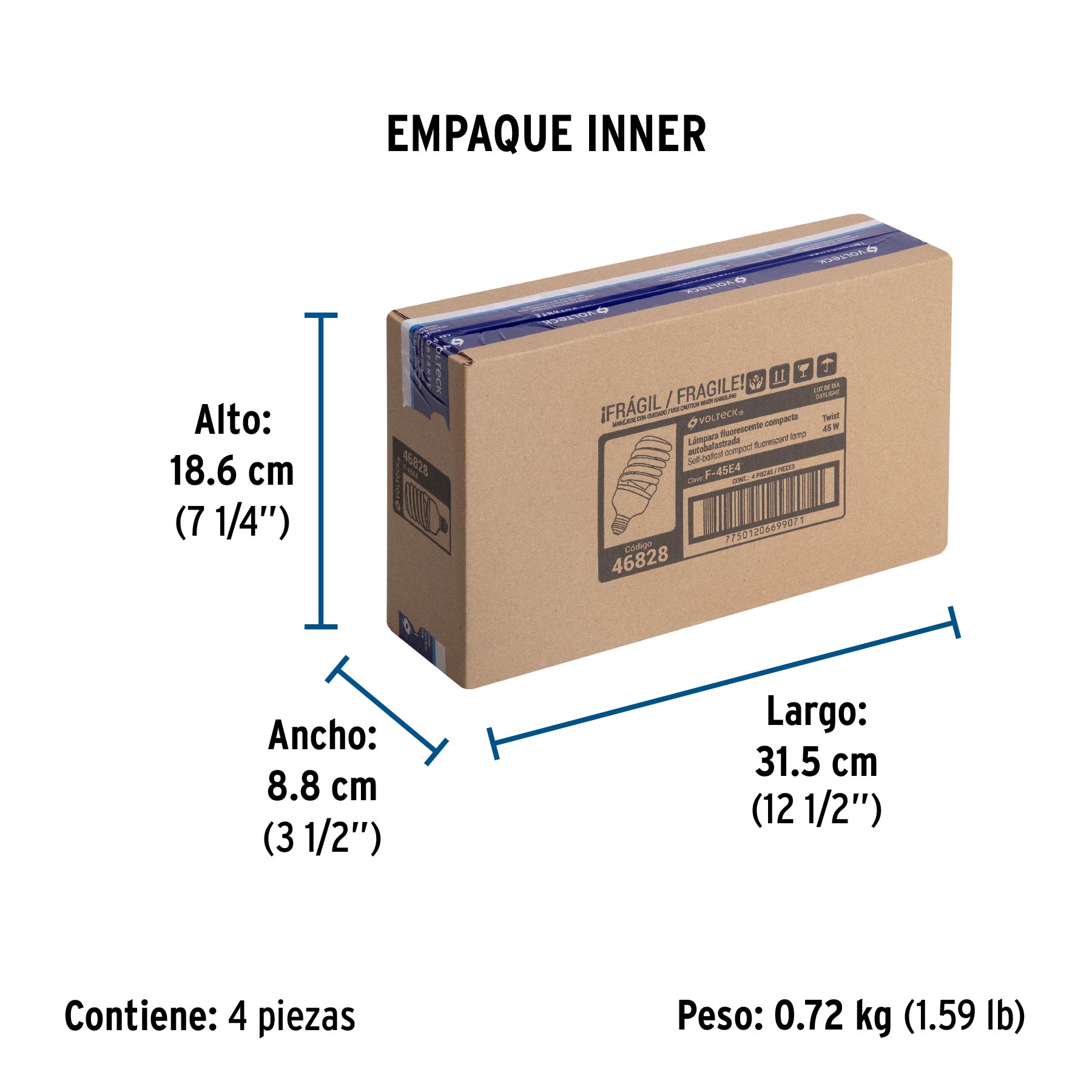 Lámpara espiral T4 45 W alta potencia luz de día, caja - Empaque