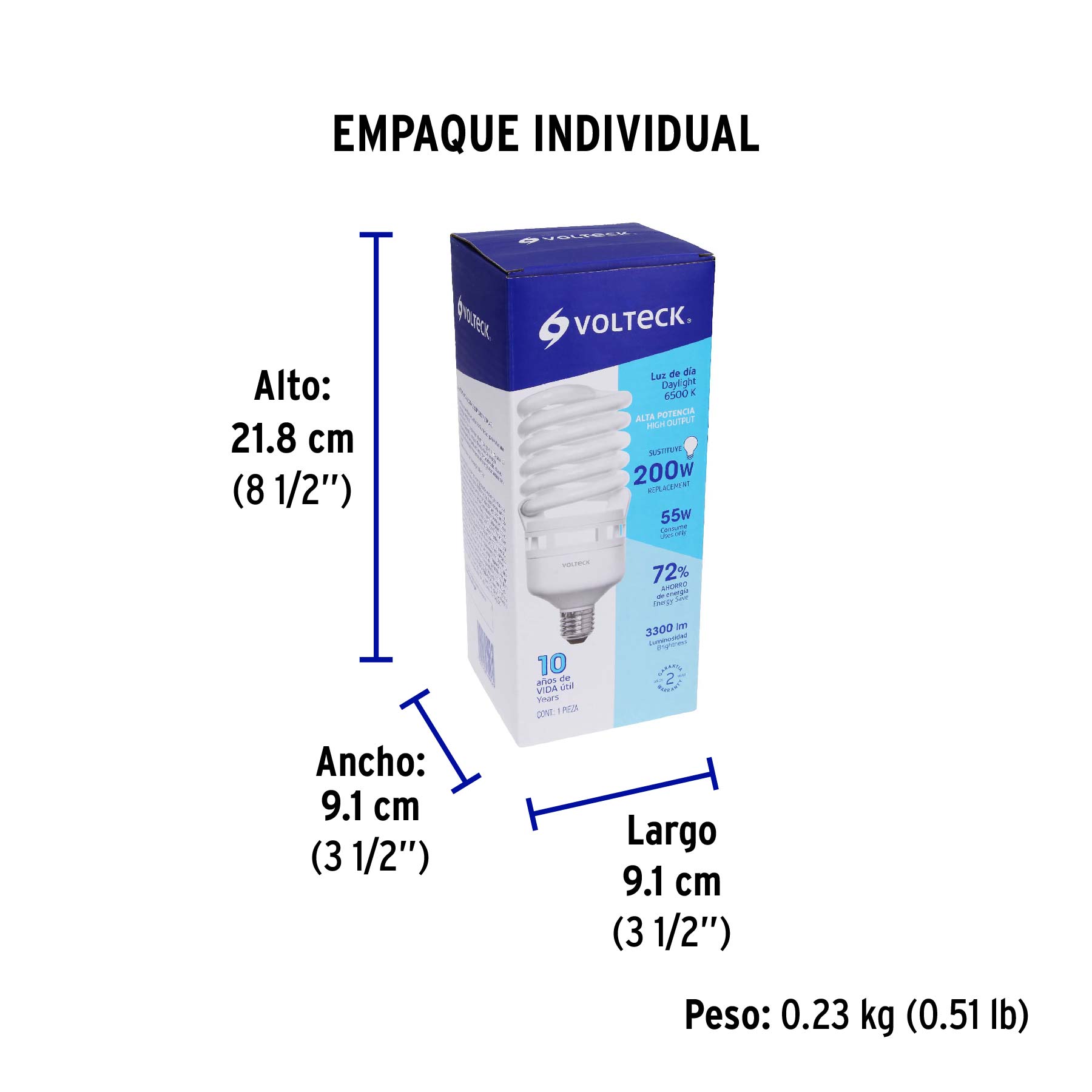 Lámpara espiral T4 55 W alta potencia luz de día, caja - Empaque