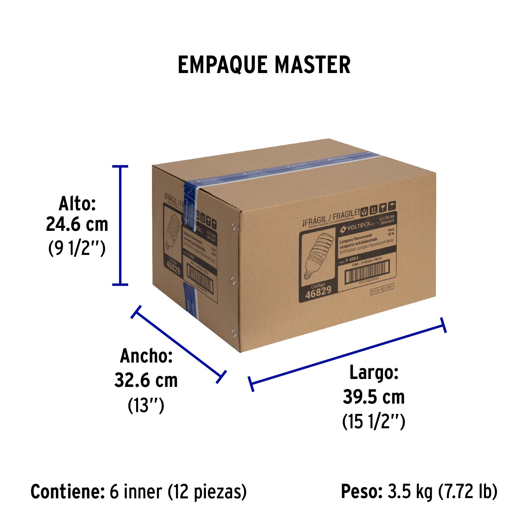Lámpara espiral T4 55 W alta potencia luz de día, caja - Empaque