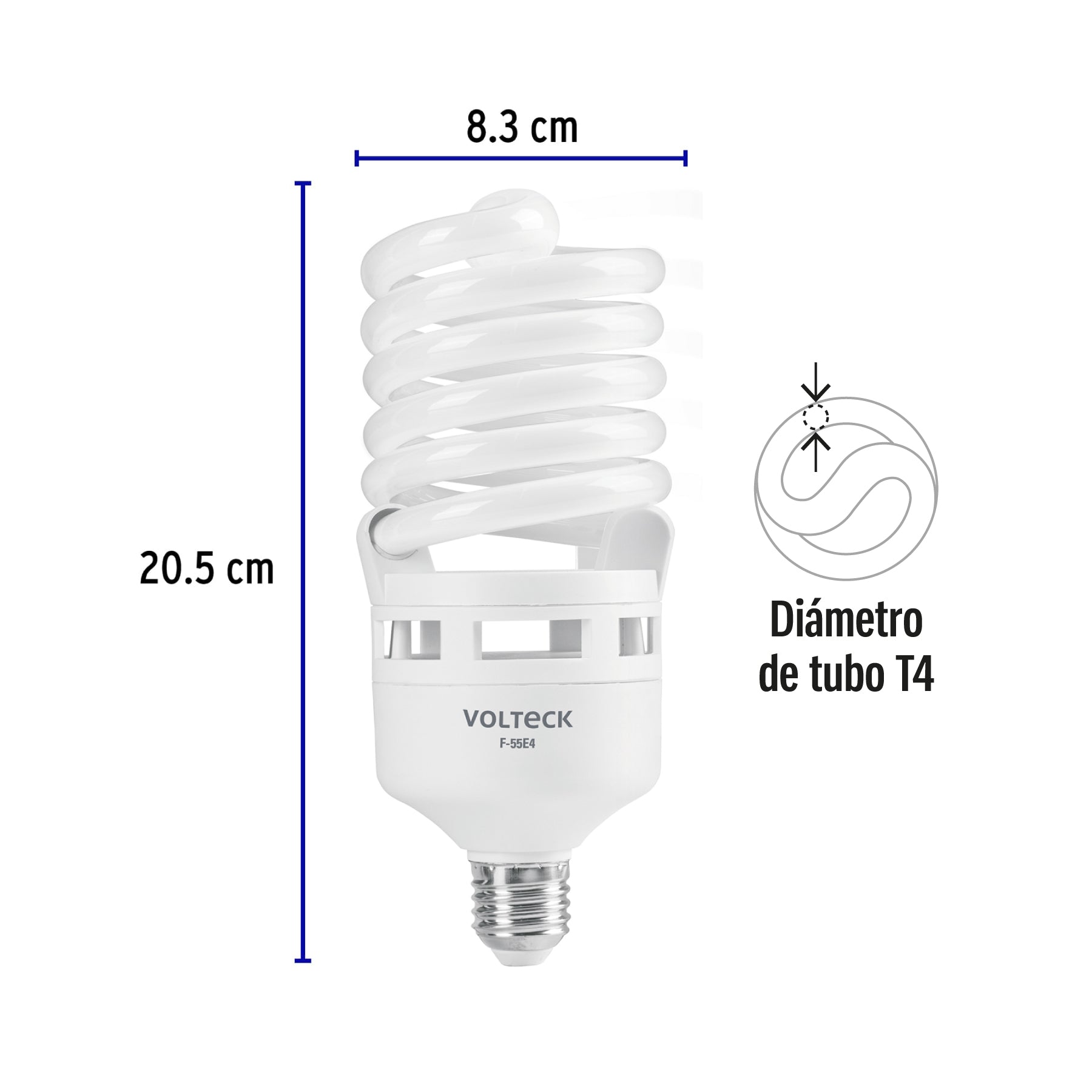Lámpara espiral T4 55 W alta potencia luz de día, caja