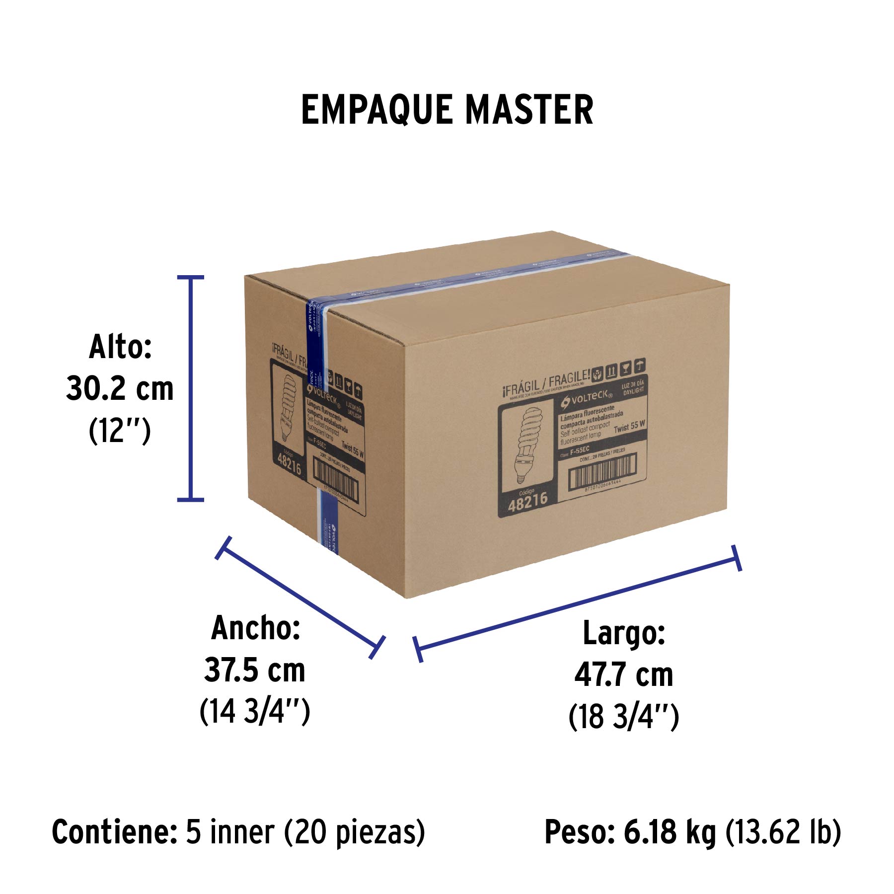Lámpara espiral T5 55 W alta potencia luz de día, caja - Empaque