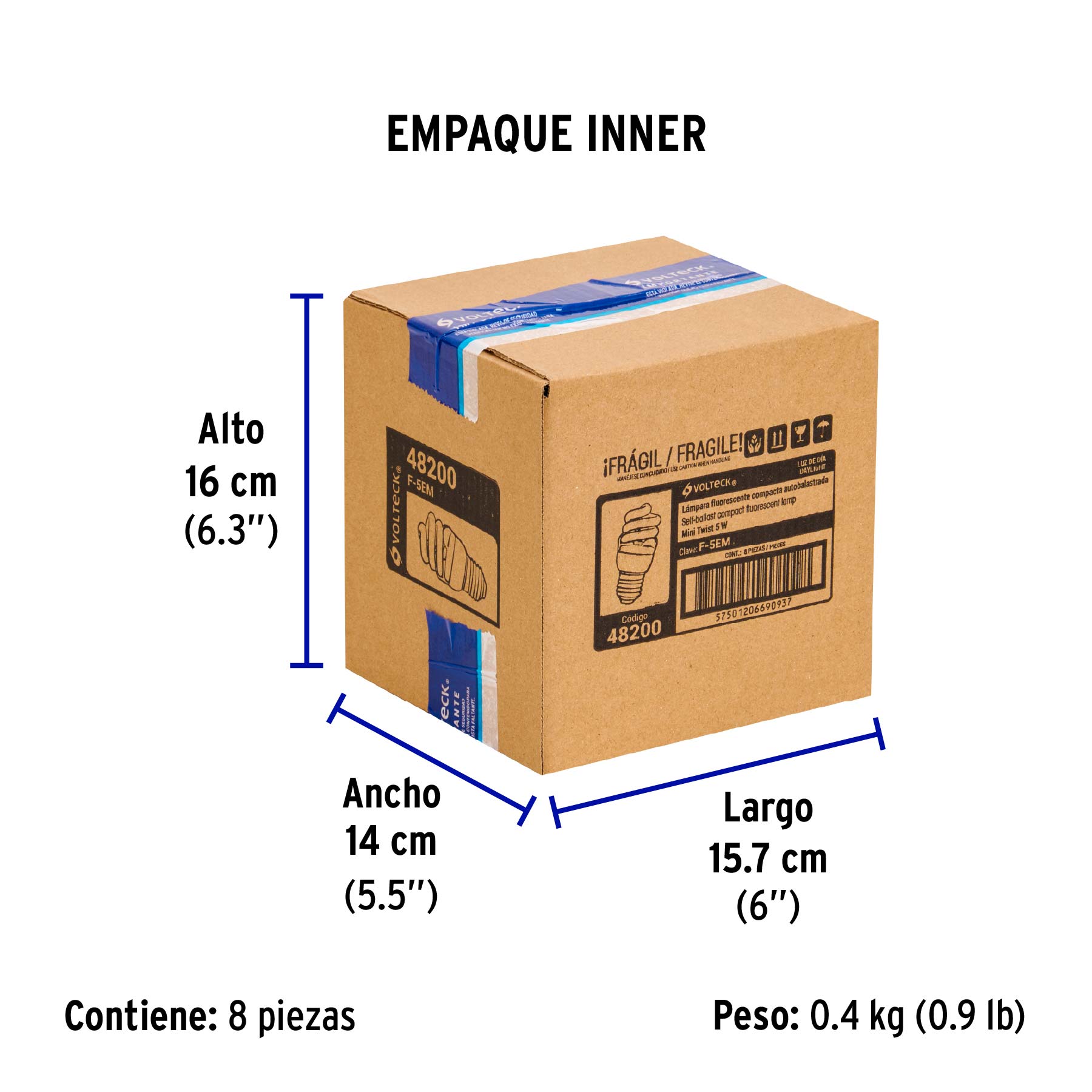 Lámpara espiral mini T2 5 W luz de día en blíster, VOLTECK - Empaque