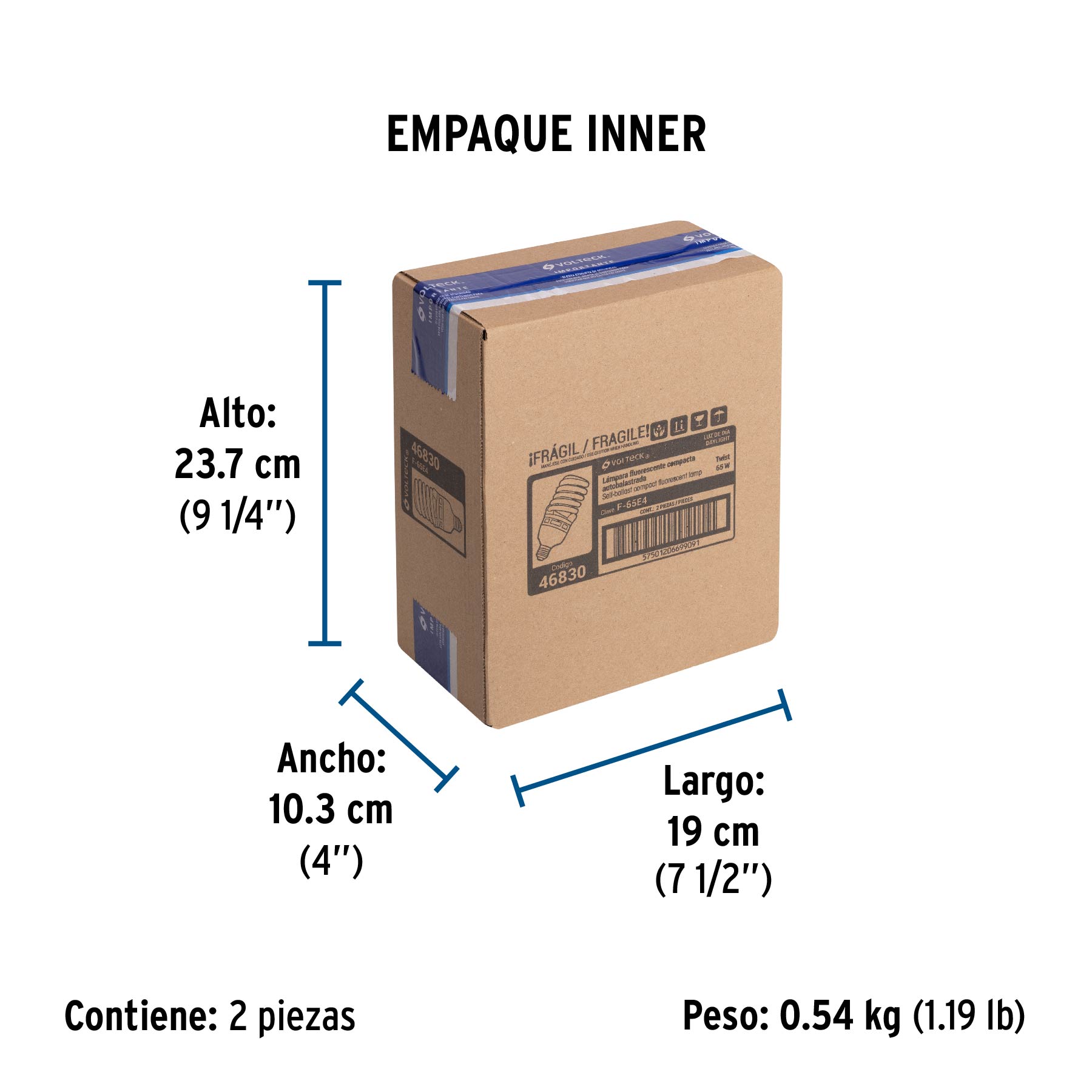 Lámpara espiral T4 65 W alta potencia luz de día, caja - Empaque