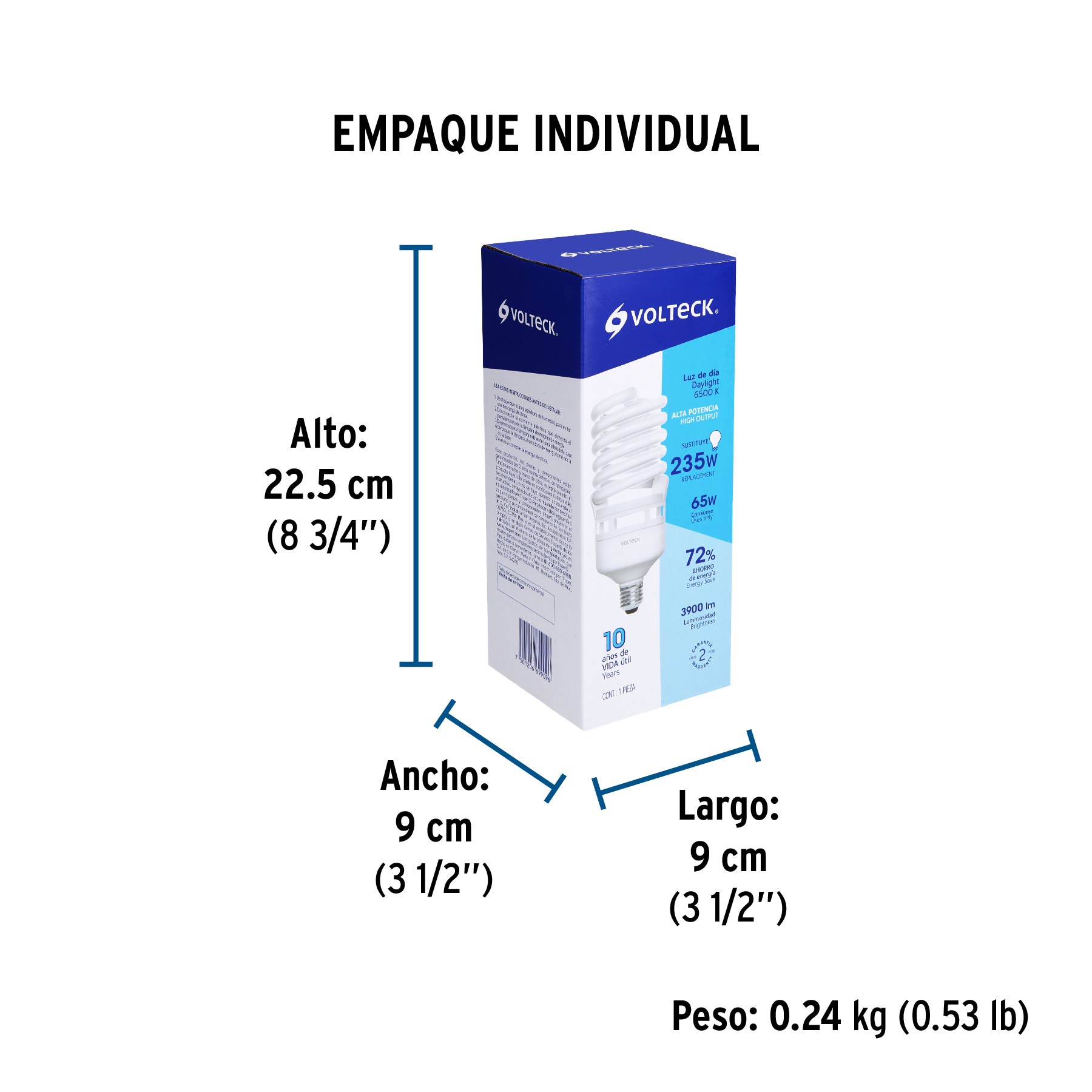 Lámpara espiral T4 65 W alta potencia luz de día, caja - Empaque