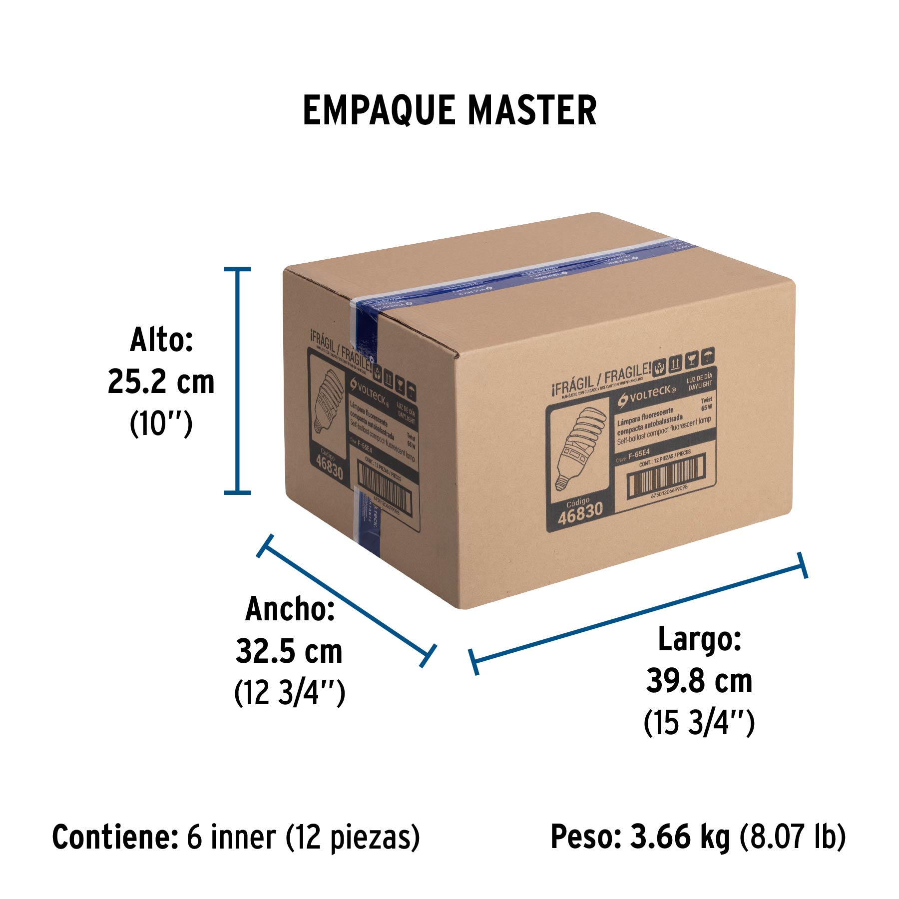 Lámpara espiral T4 65 W alta potencia luz de día, caja - Empaque