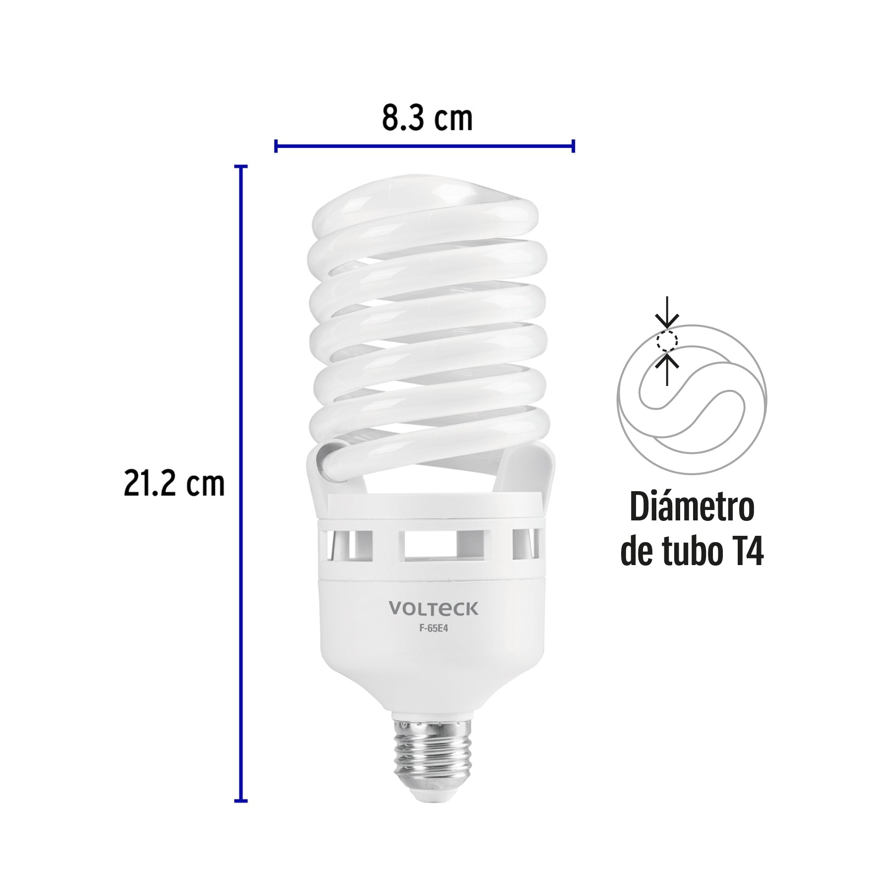 Lámpara espiral T4 65 W alta potencia luz de día, caja