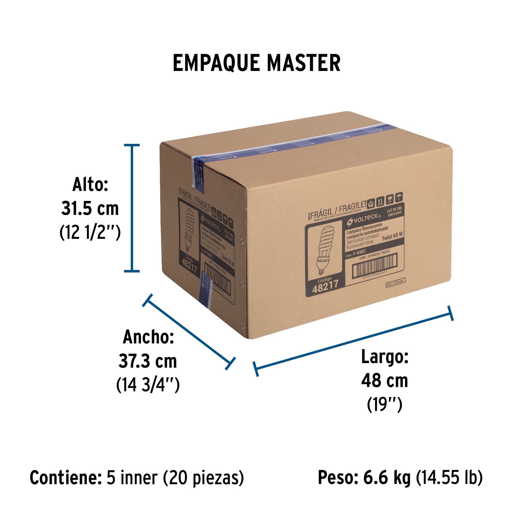 Lámpara espiral T5 65 W alta potencia luz de día, caja - Empaque