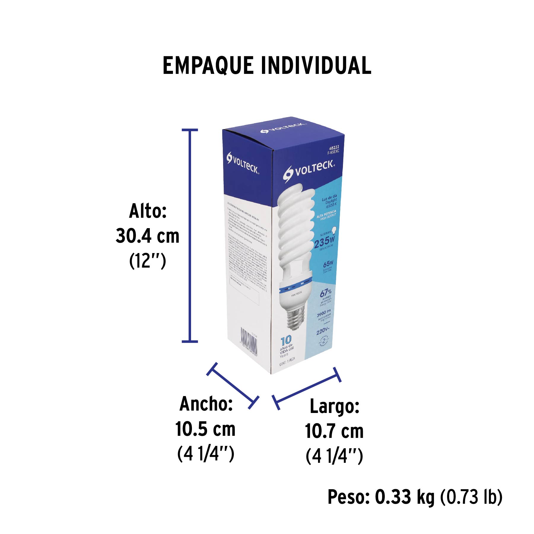 Lámpara espiral 65 W, base mogul E39, 220 V, luz día, caja - Empaque