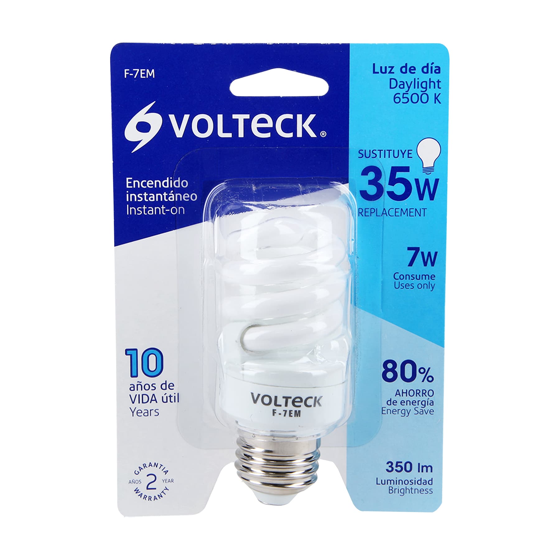 Lámpara espiral mini T2 7 W luz de día en blíster, VOLTECK