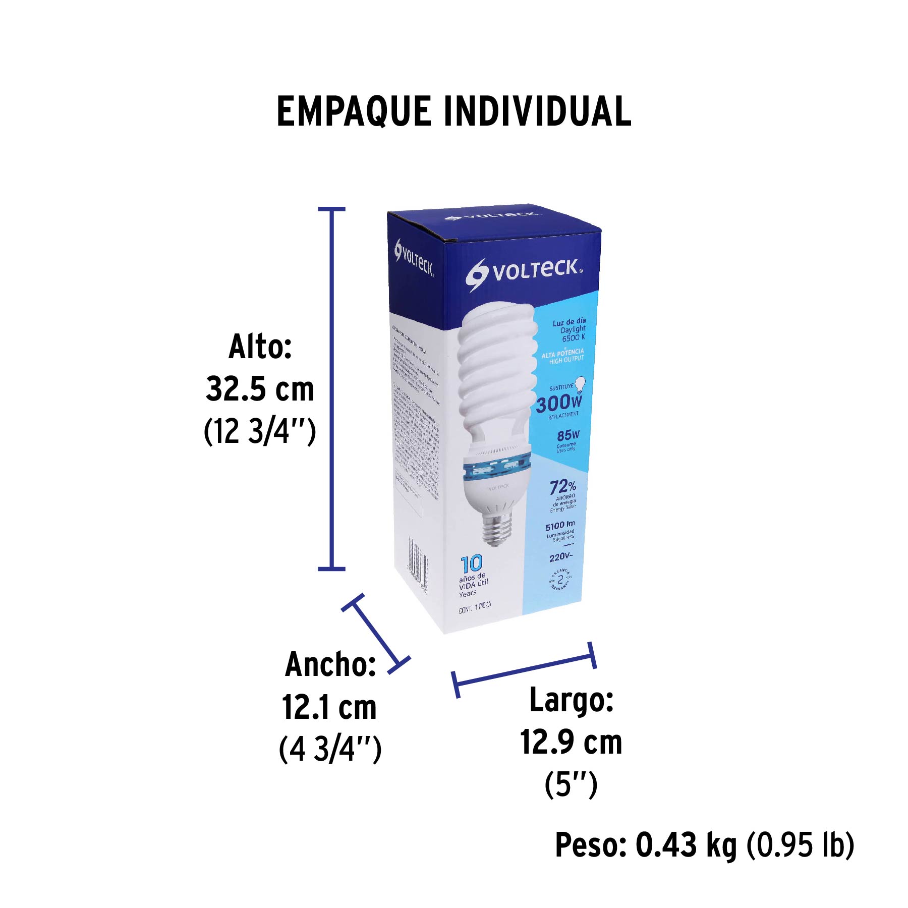 Lámpara espiral 85 W base mogul E39 220 V luz día, caja - Empaque