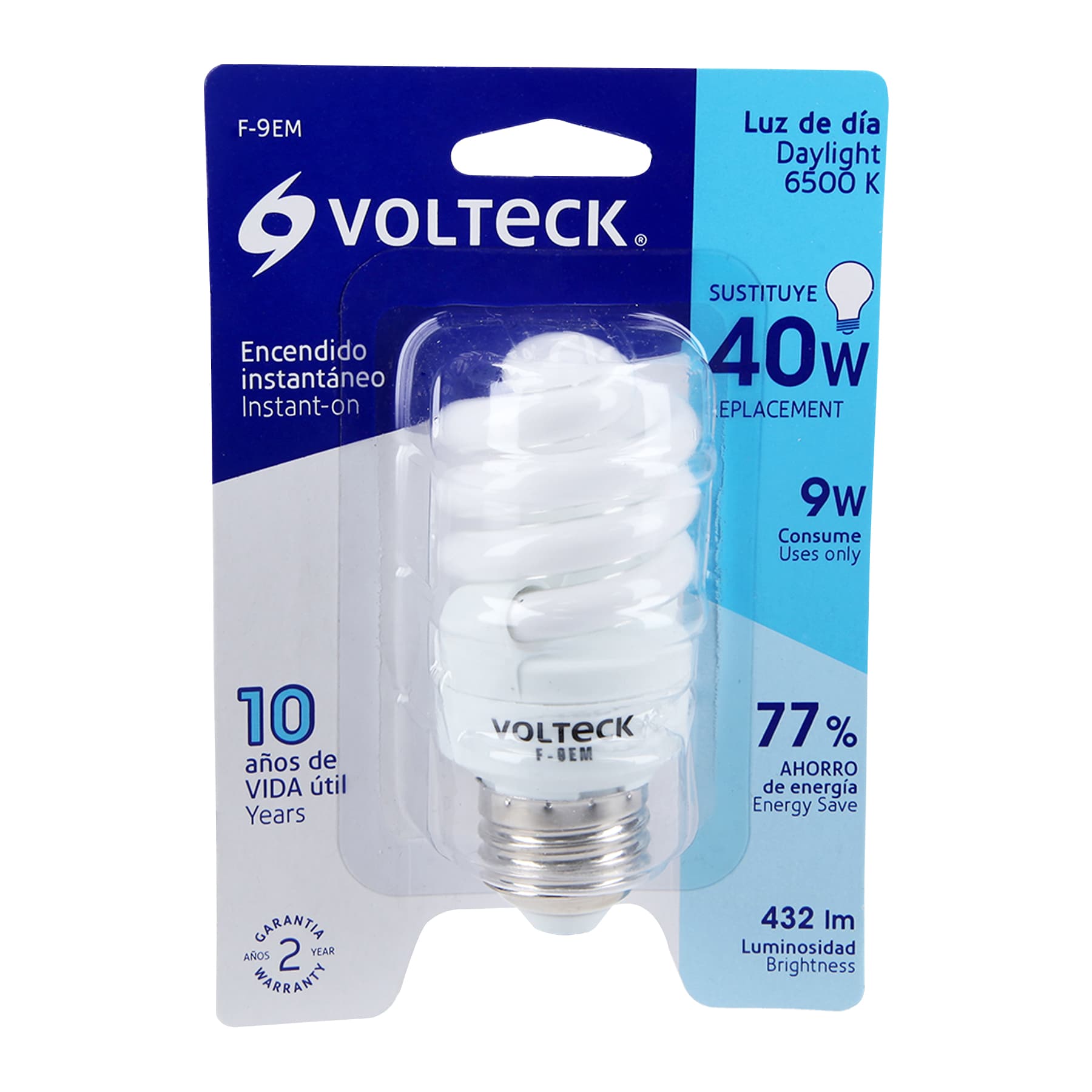 Lámpara espiral mini T2 9 W luz de día en blíster, VOLTECK