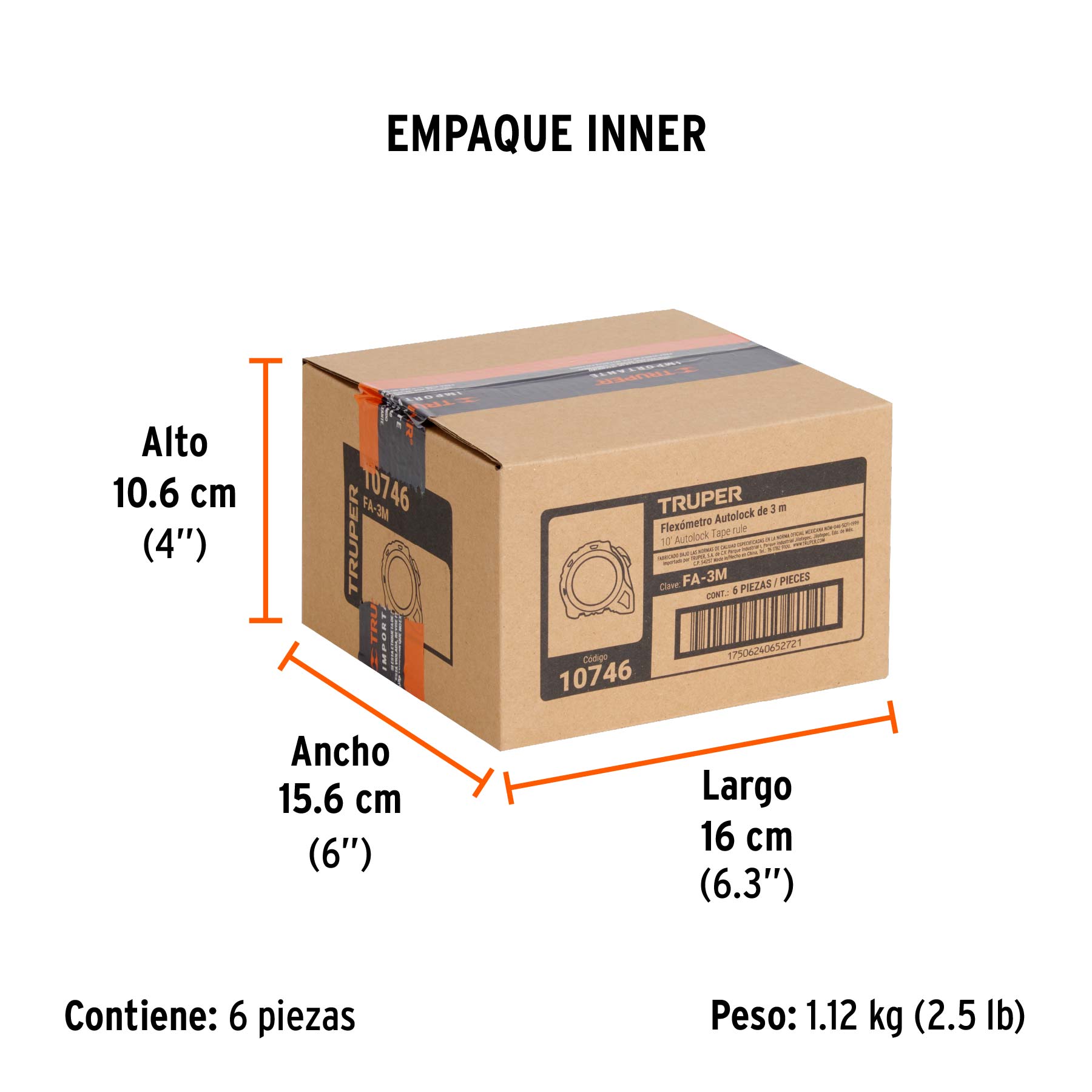 Flexómetro Auto-Lock contra impactos 3 m cinta 16 mm, TRUPER - Empaque