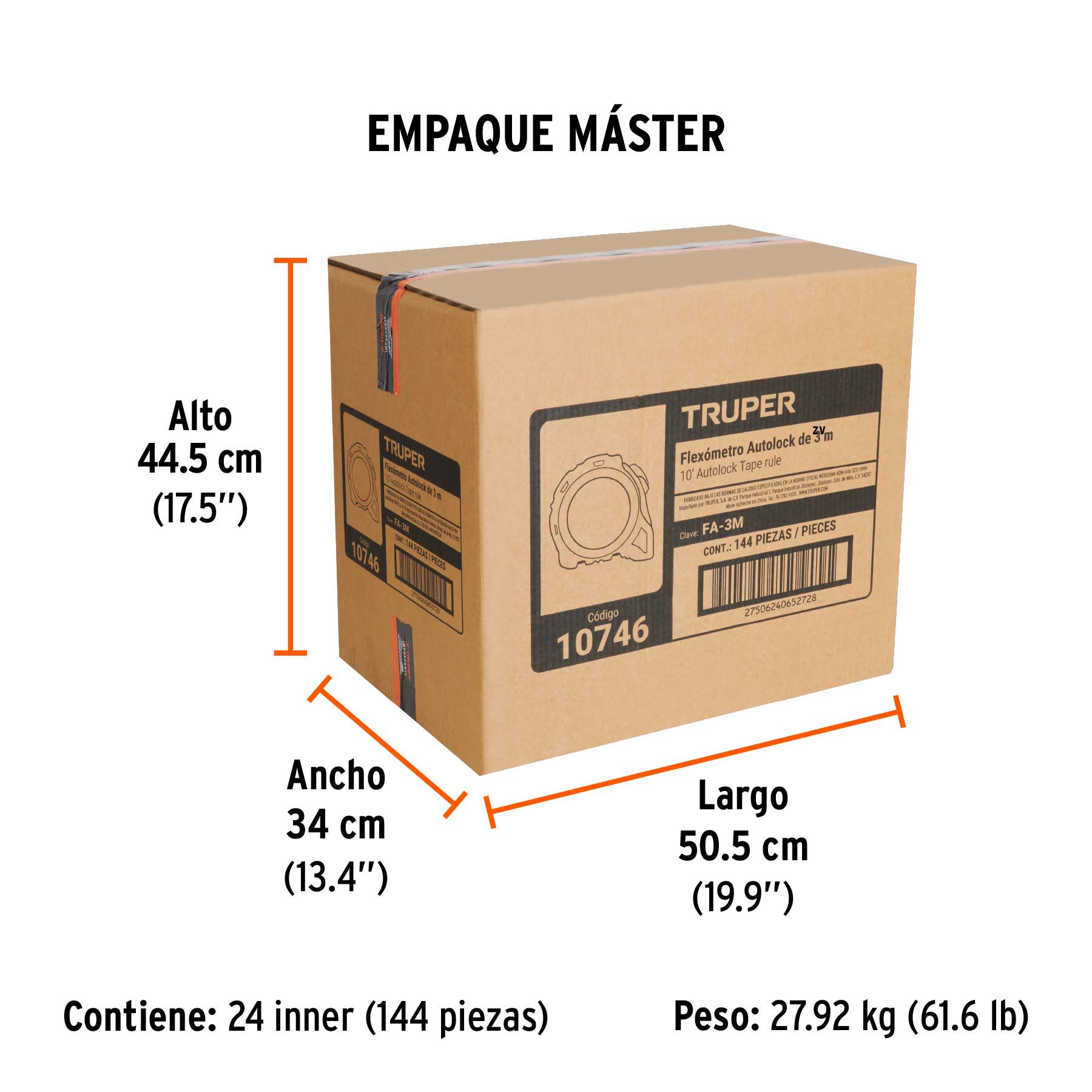 Flexómetro Auto-Lock contra impactos 3 m cinta 16 mm, TRUPER - Empaque