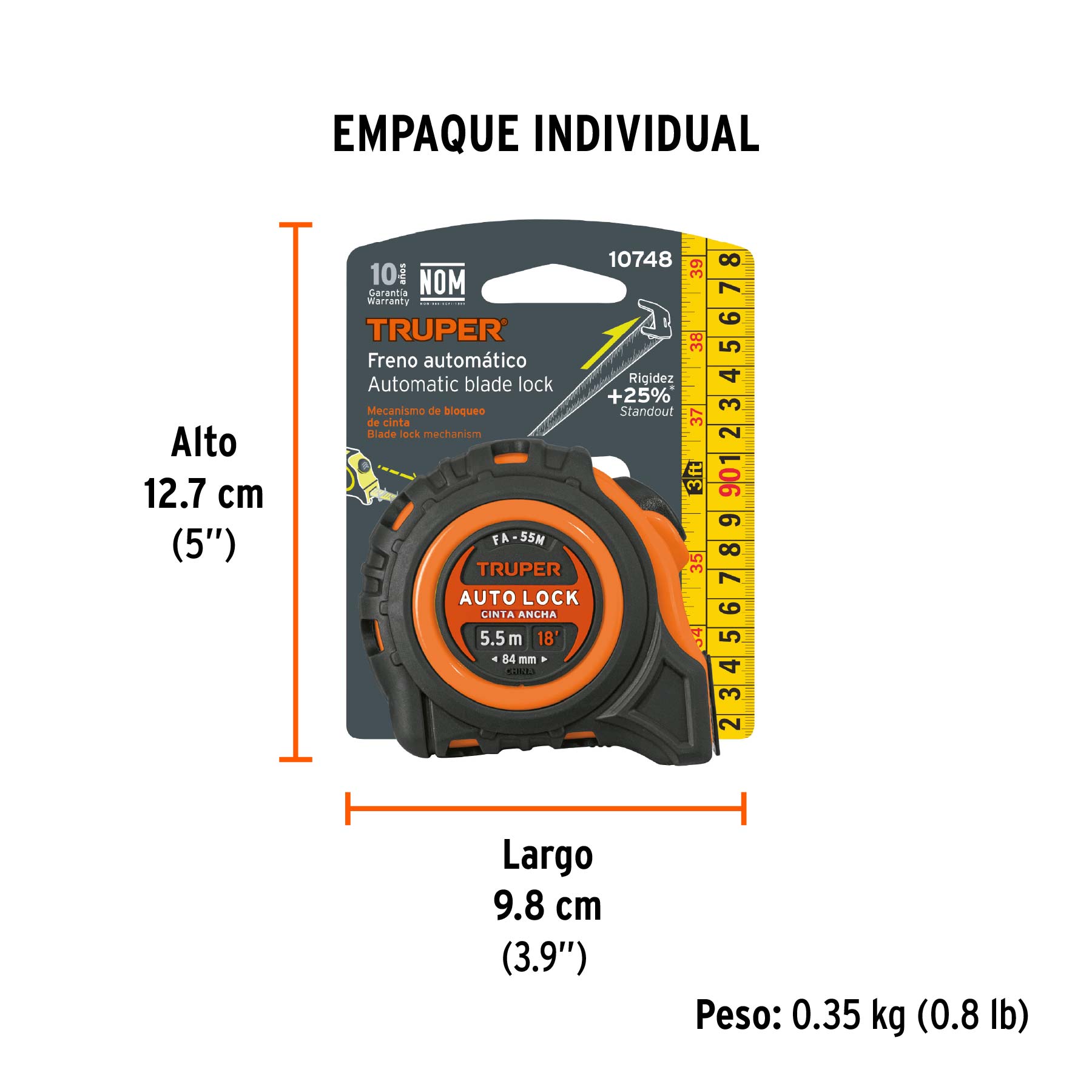 Flexómetro Auto-Lock contra impactos 5.5 m cinta 25 mm - Empaque