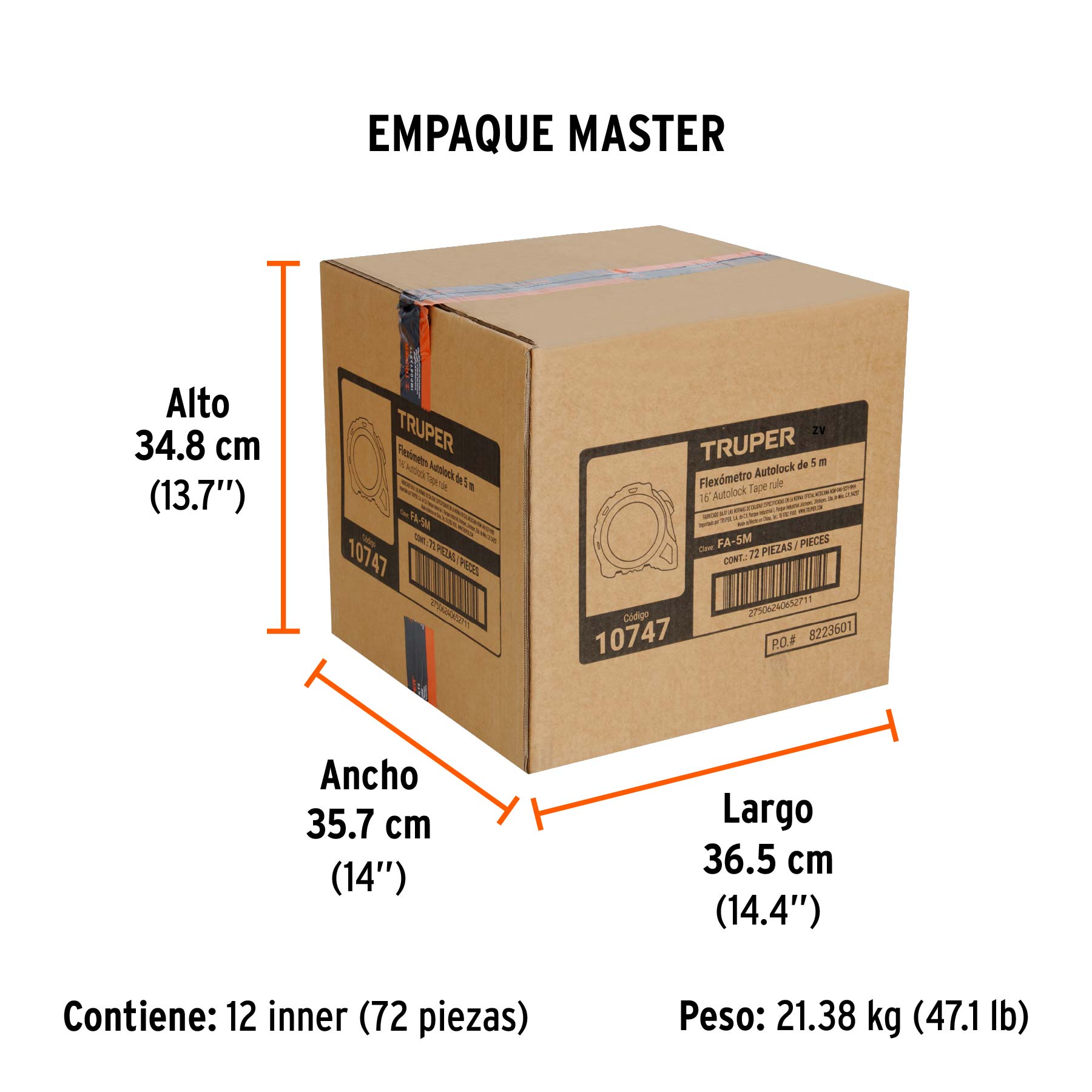 Flexómetro Auto-Lock contra impactos 5 m cinta 19 mm, TRUPER - Empaque