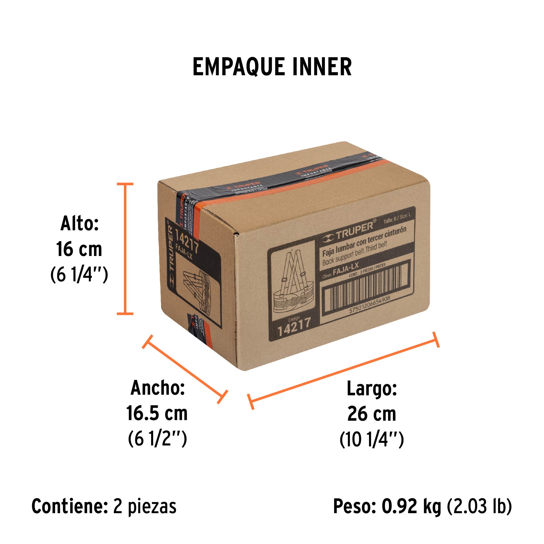 Faja lumbar con tercer cinturón, talla G, TRUPER - Empaque