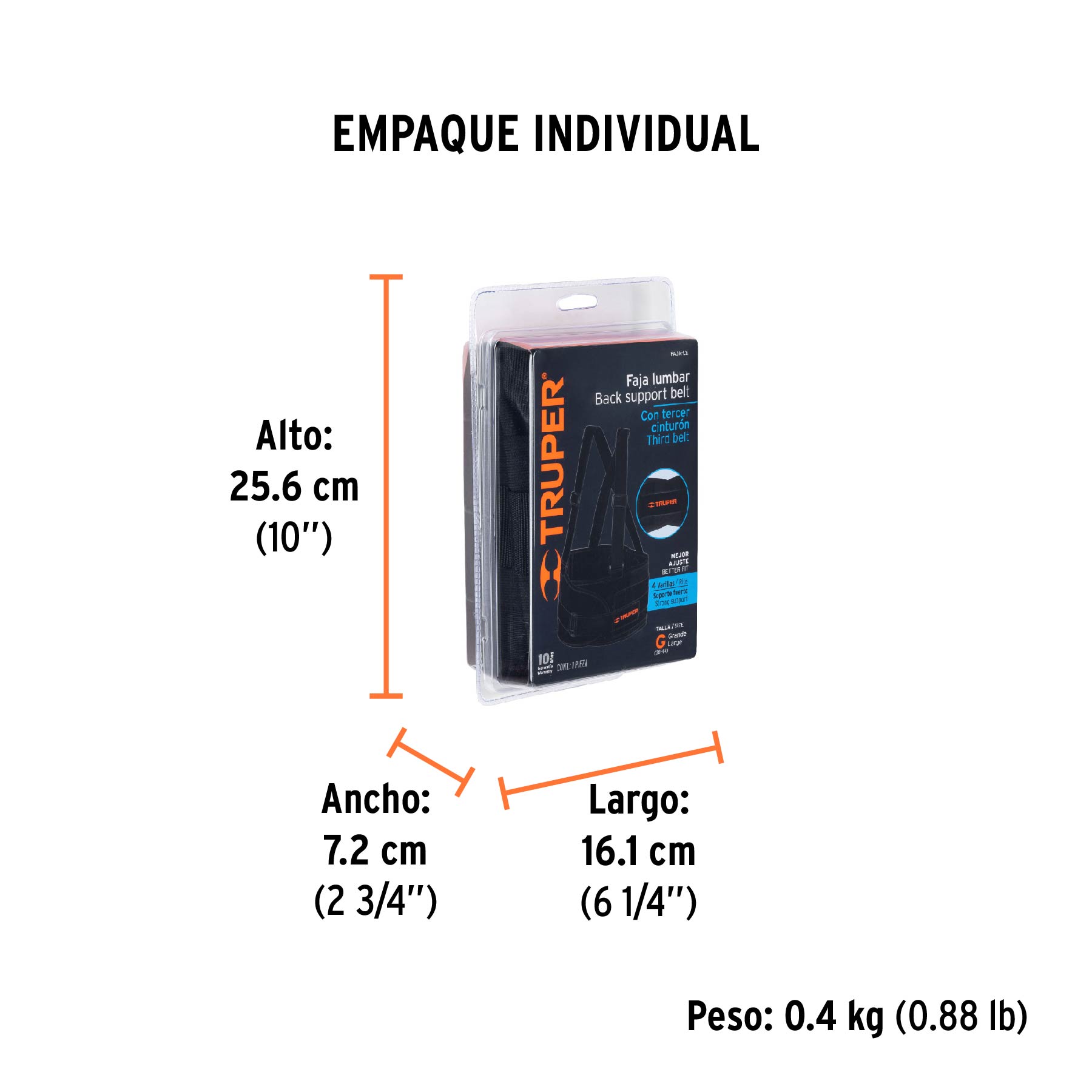 Faja lumbar con tercer cinturón, talla G, TRUPER - Empaque