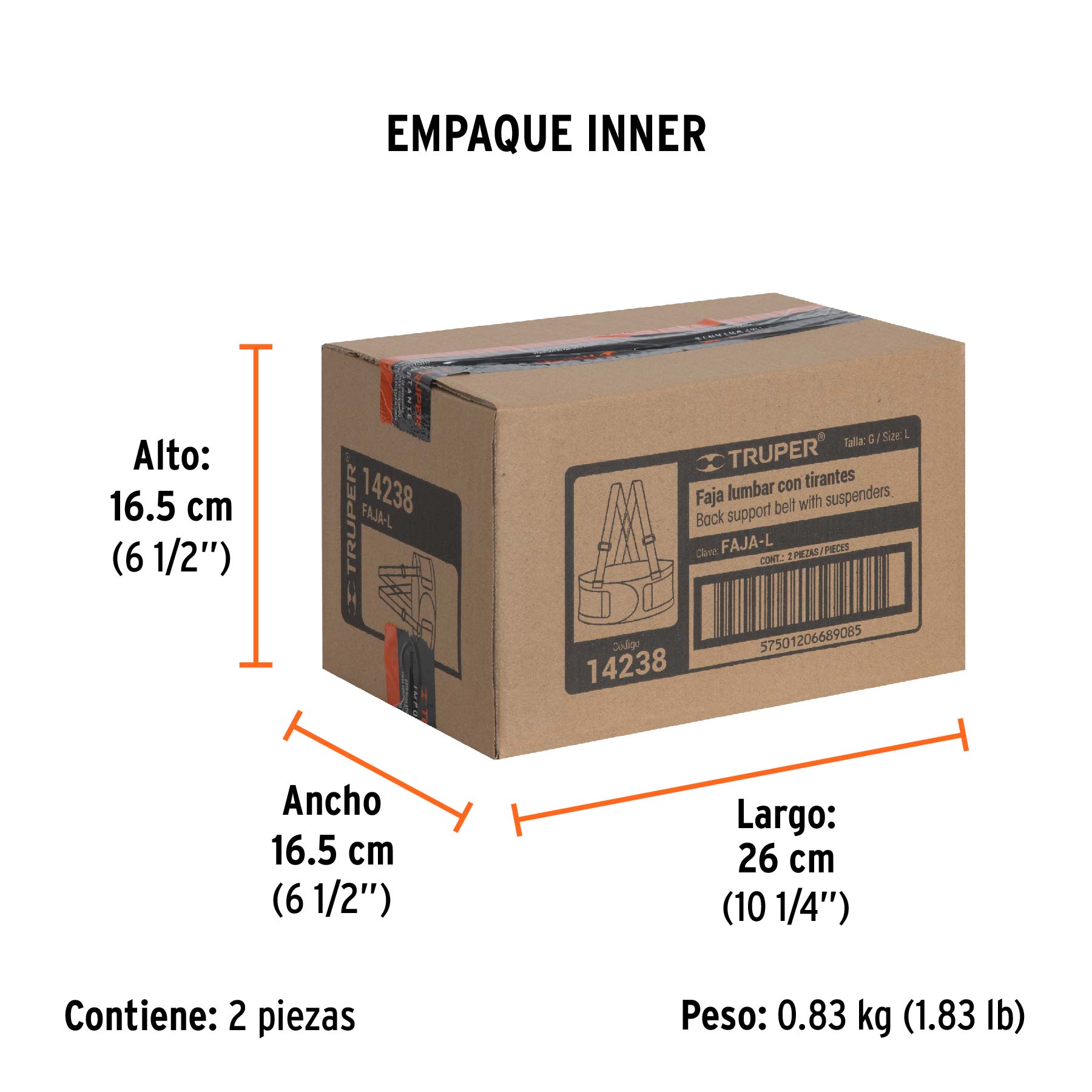 Faja lumbar, talla G, TRUPER - Empaque