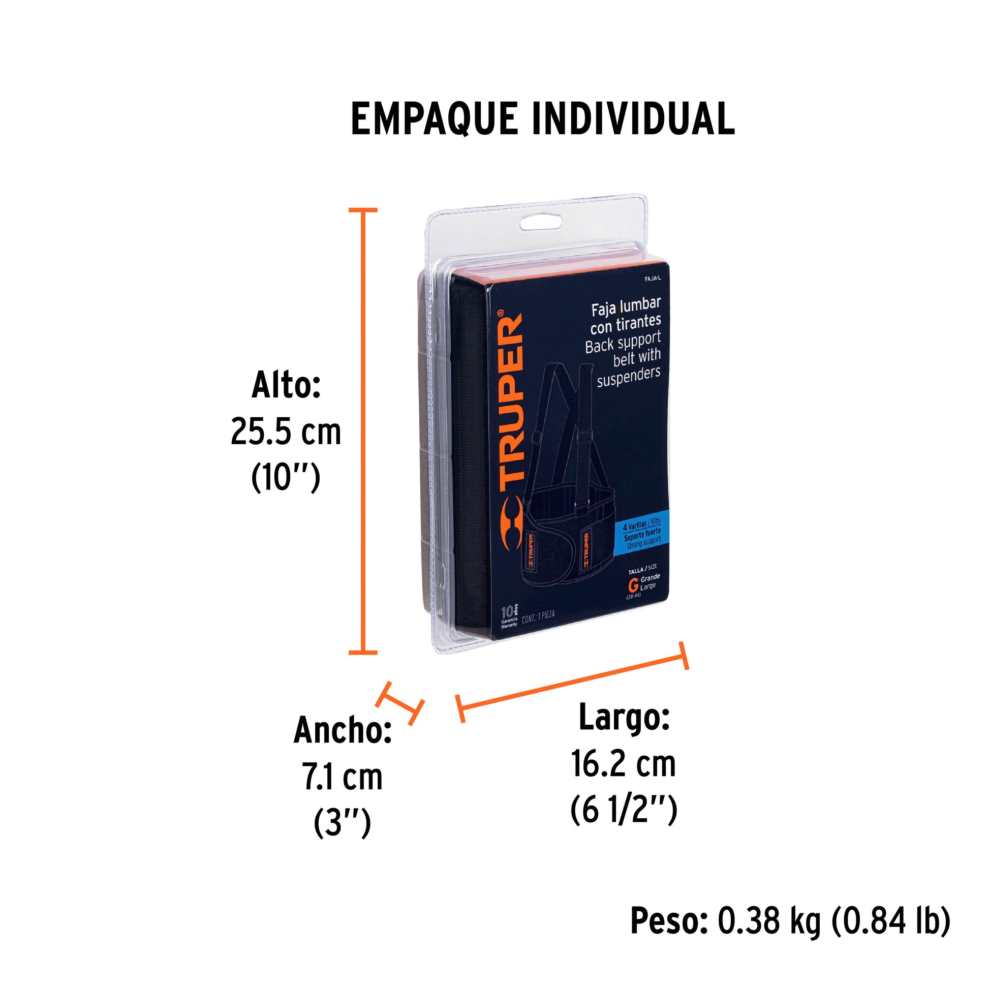 Faja lumbar, talla G, TRUPER - Empaque