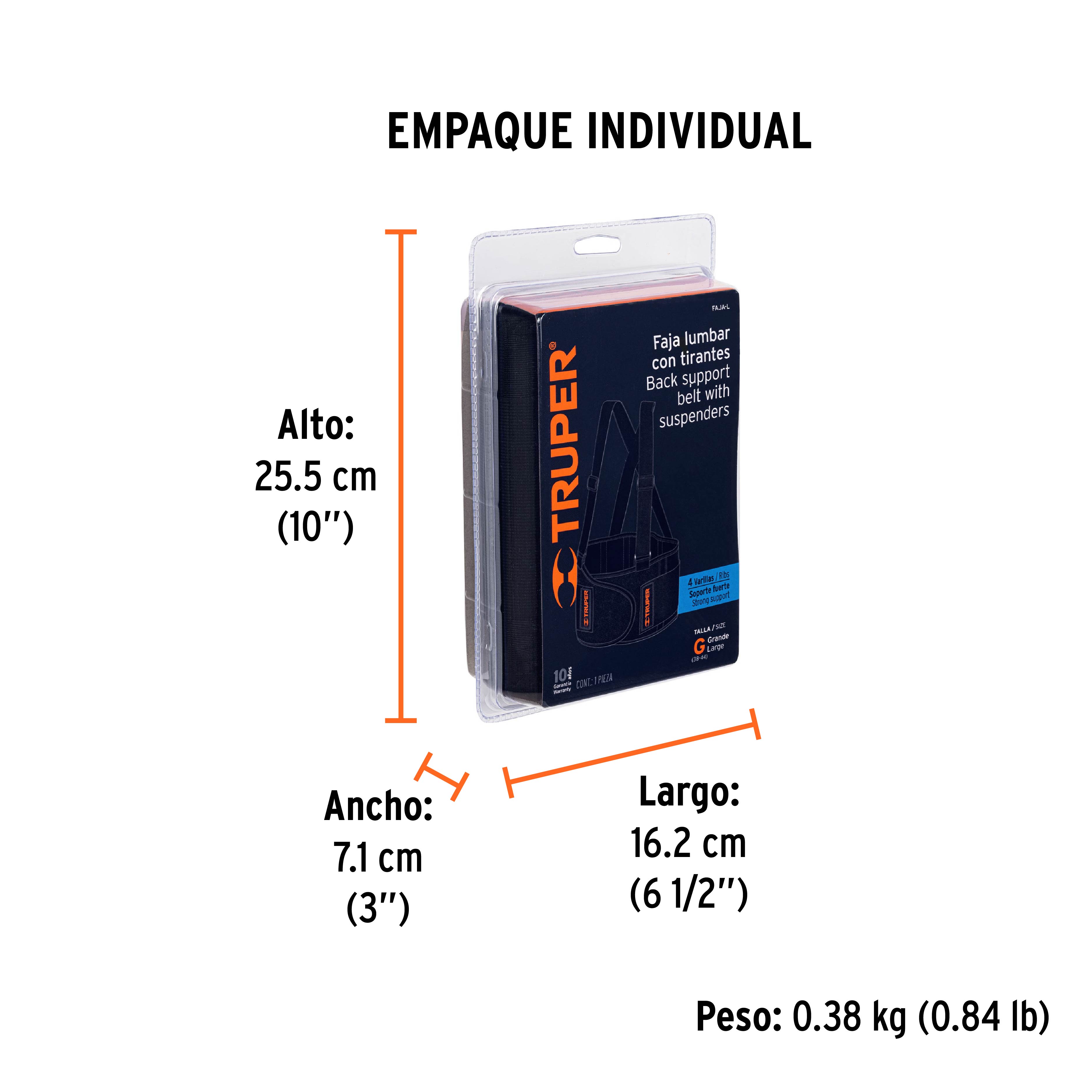 Faja lumbar, talla G, TRUPER - Empaque