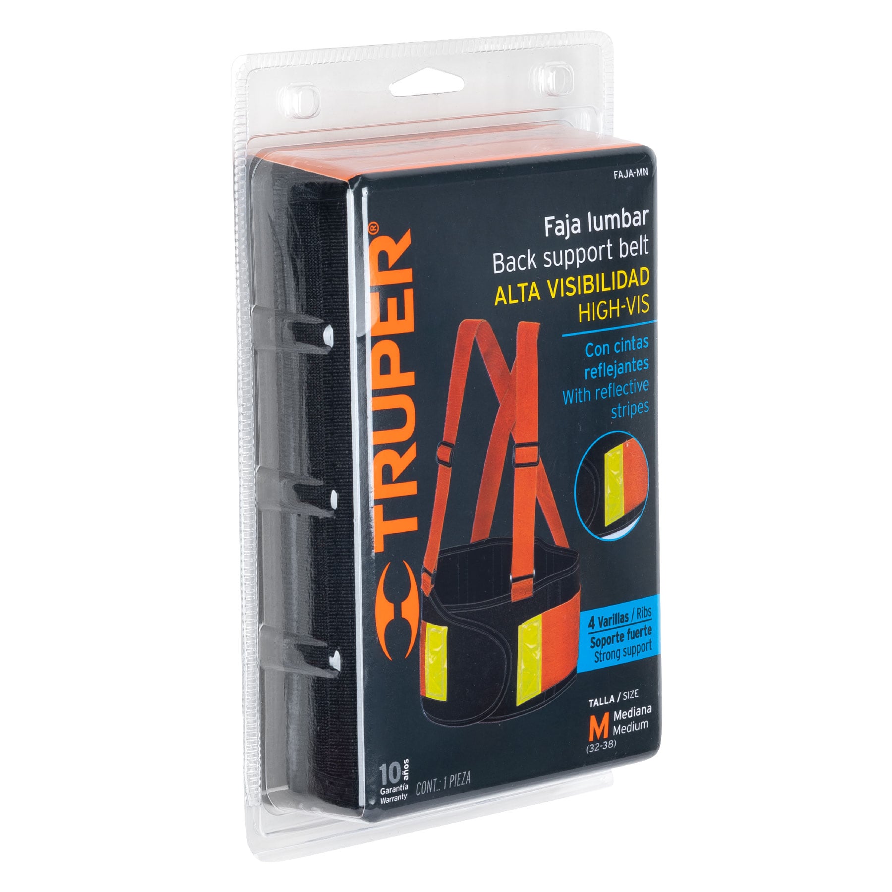 Faja lumbar naranja con cintas de alta visibilidad,M,TRUPER