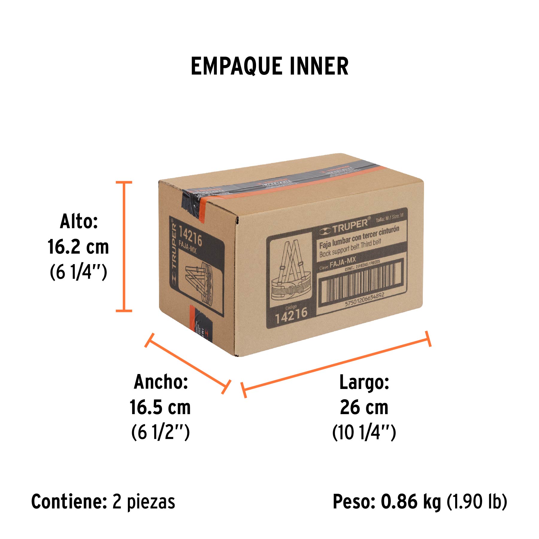 Faja lumbar con tercer cinturón, talla M, TRUPER - Empaque