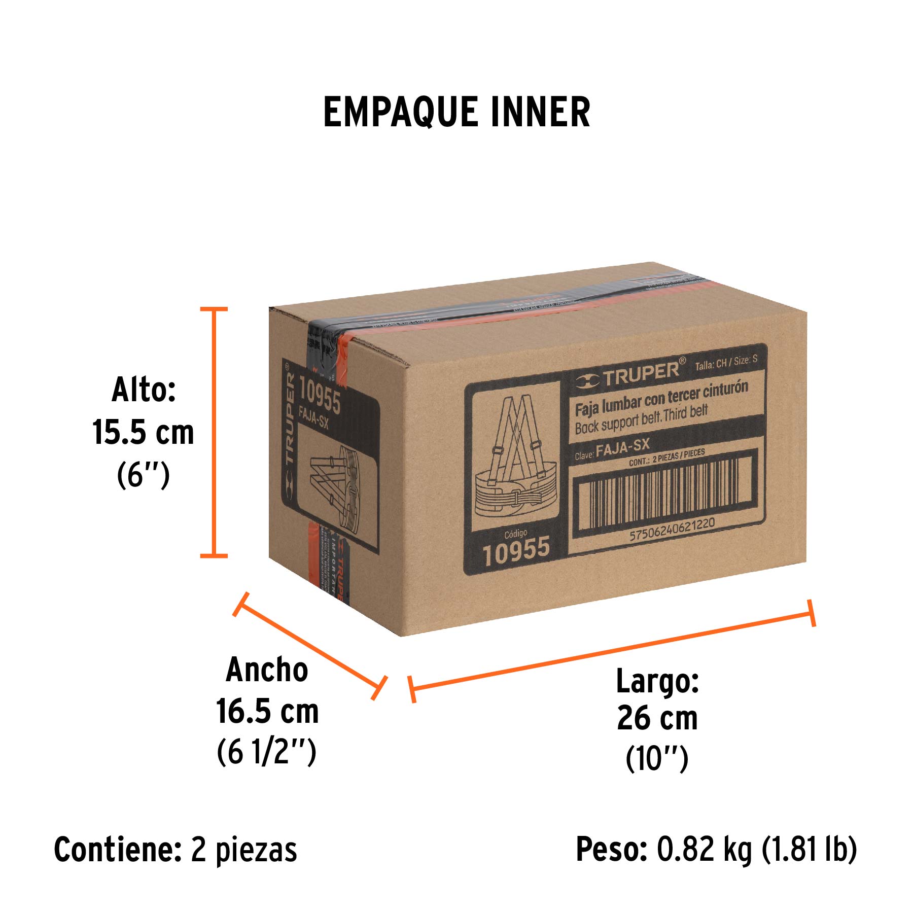 Faja lumbar con tercer cinturón, talla CH, TRUPER - Empaque