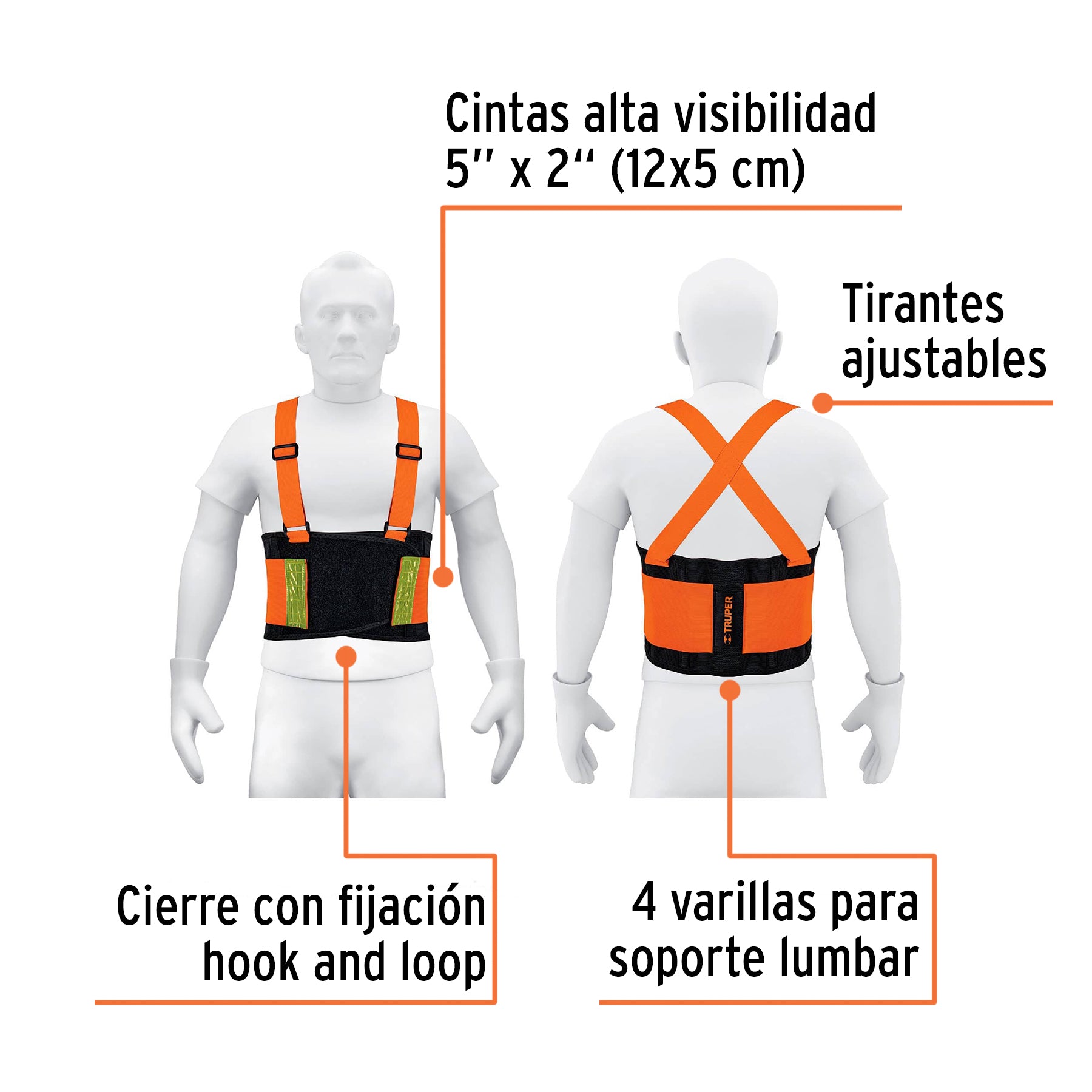 Faja lumbar naranja con cintas de alta visibilidad,XG,TRUPER