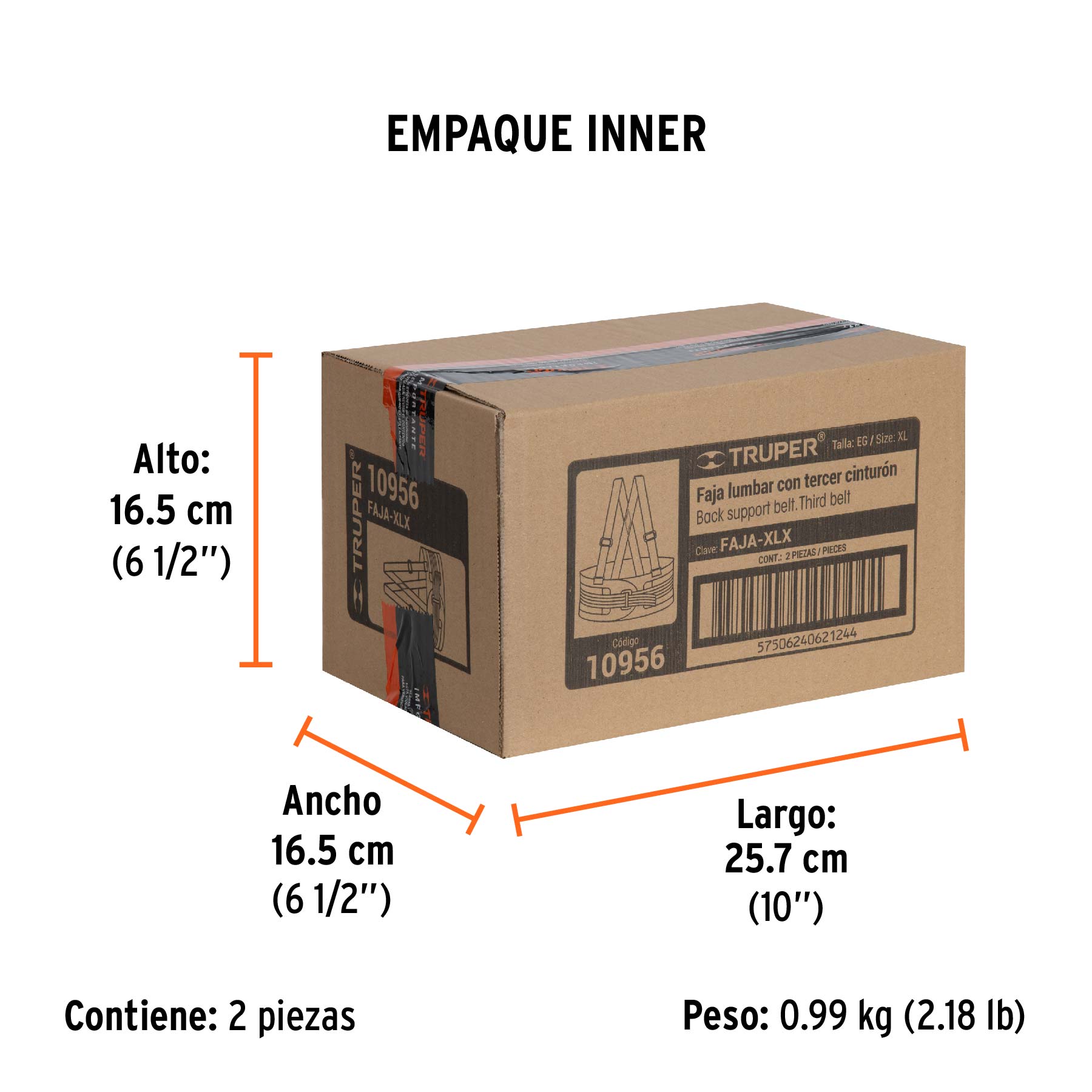 Faja lumbar con tercer cinturón, talla XG, TRUPER - Empaque