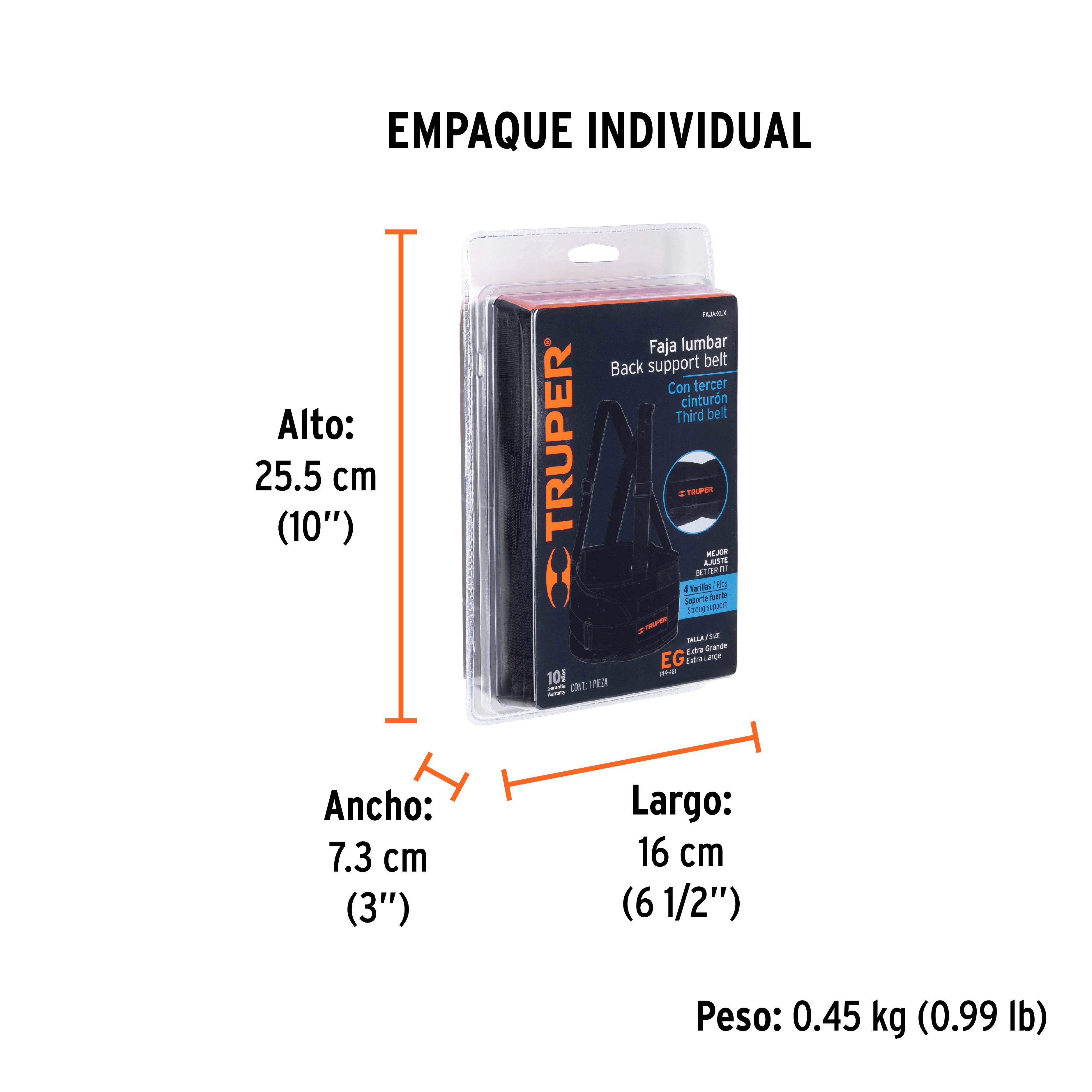 Faja lumbar con tercer cinturón, talla XG, TRUPER - Empaque
